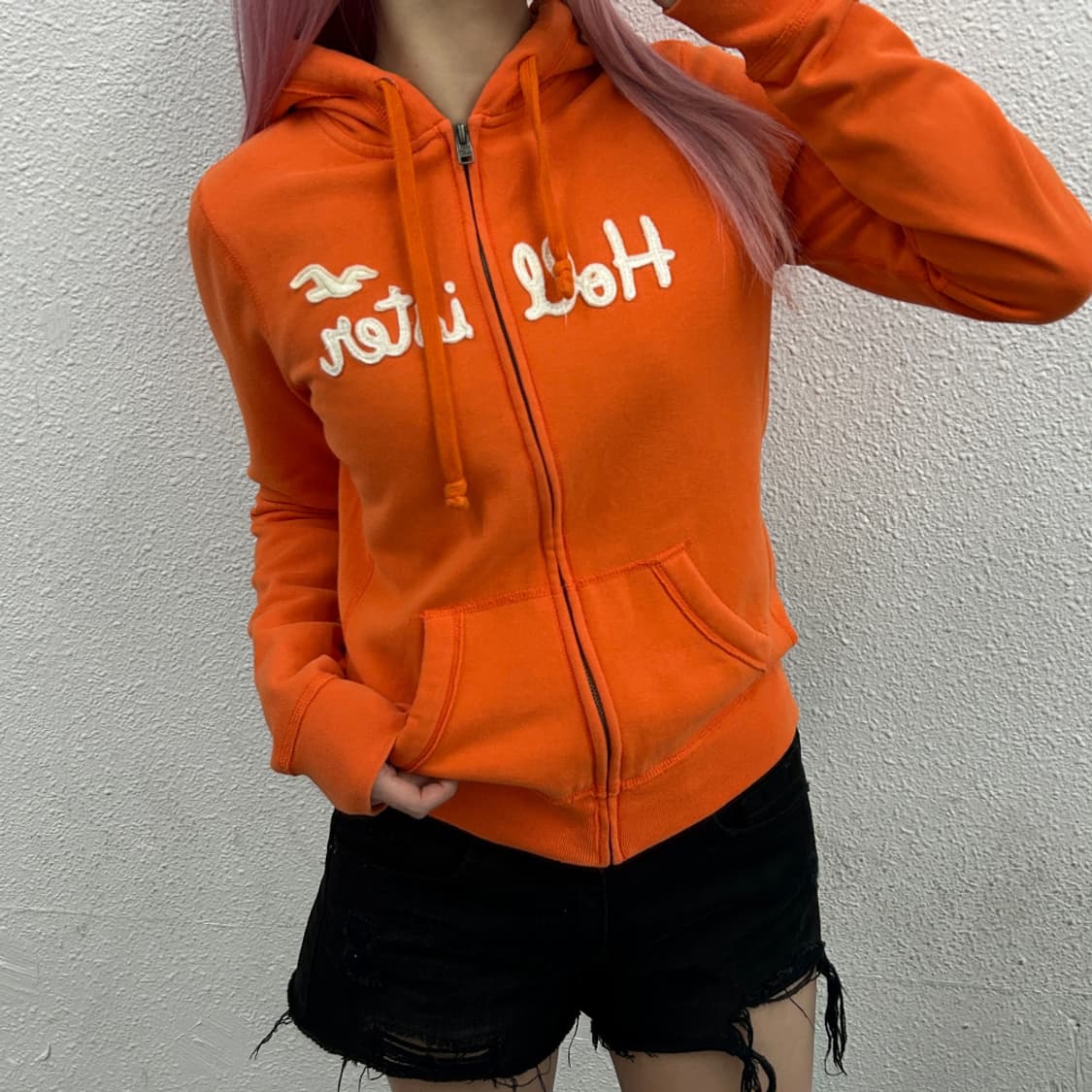 홀리스터 땃붙핏 홀리스터 오렌지 후드집업 M 상품이미지1