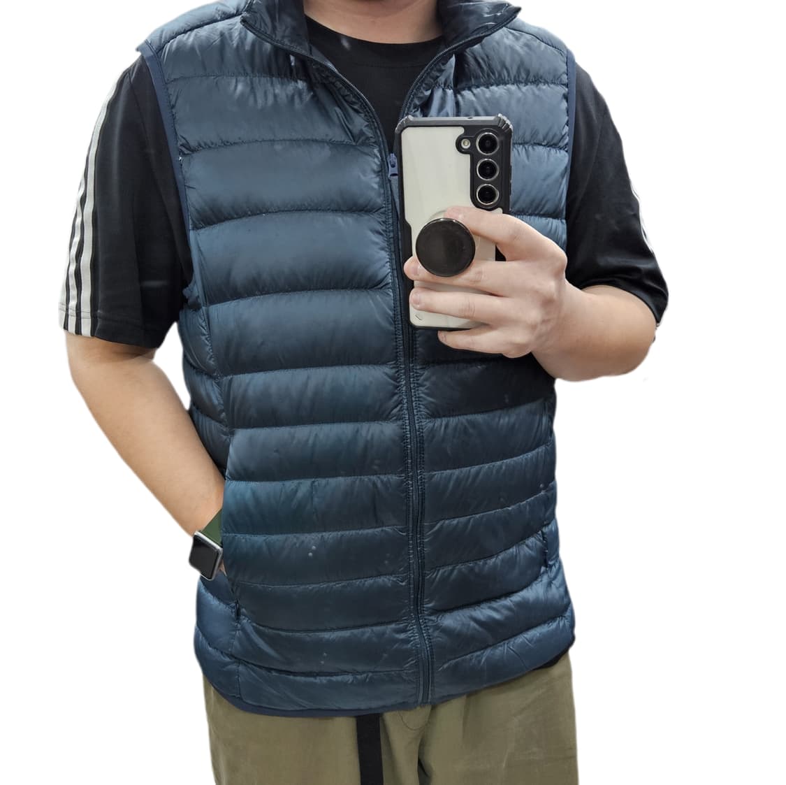 L 100) 유니클로 다크그린 오리털 경량 패딩조끼 상품이미지1