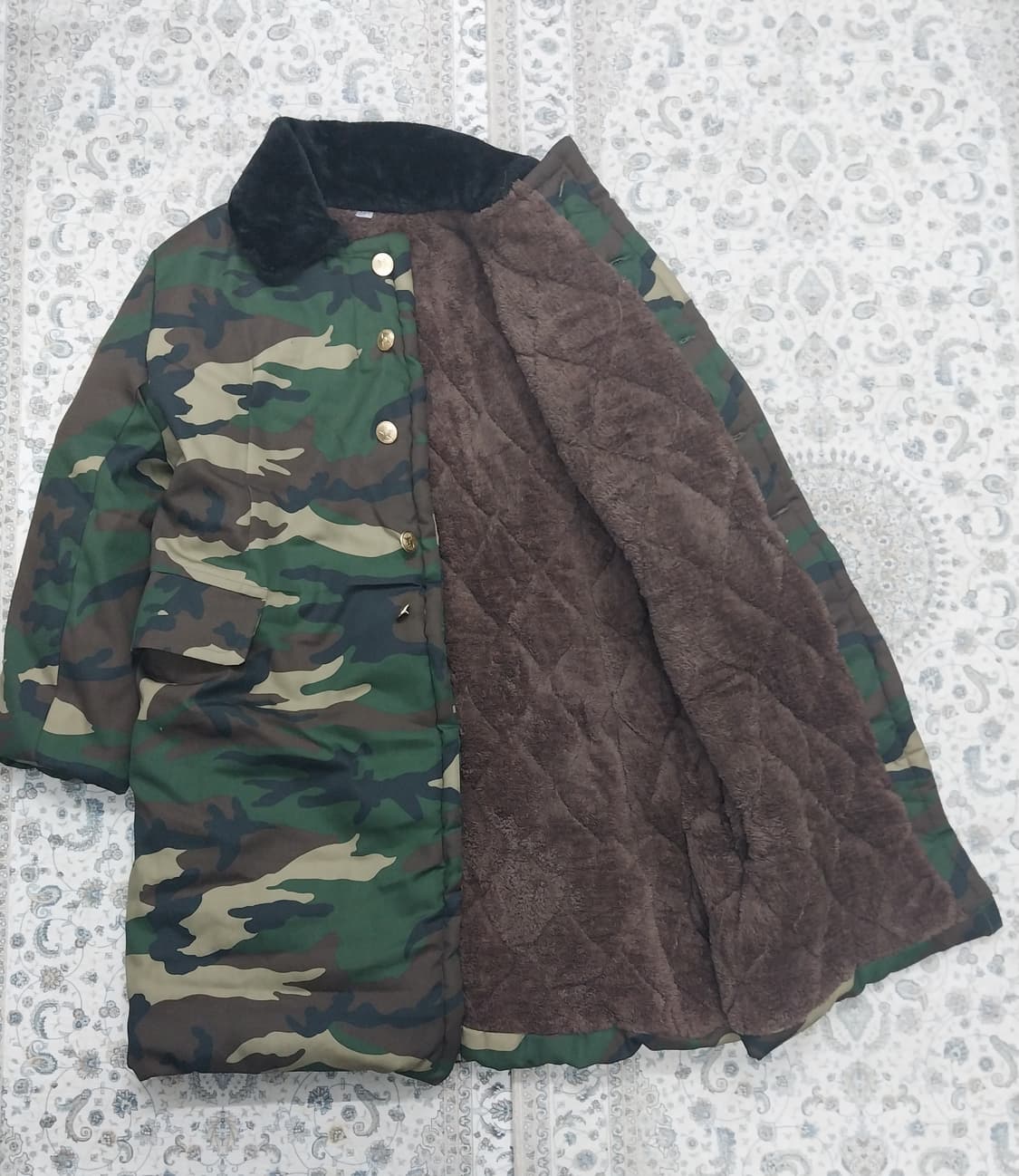 빈티지 밀리터리 카라 퍼 금장단추 코트 F (안쪽 플리스,105-110) 상품이미지2