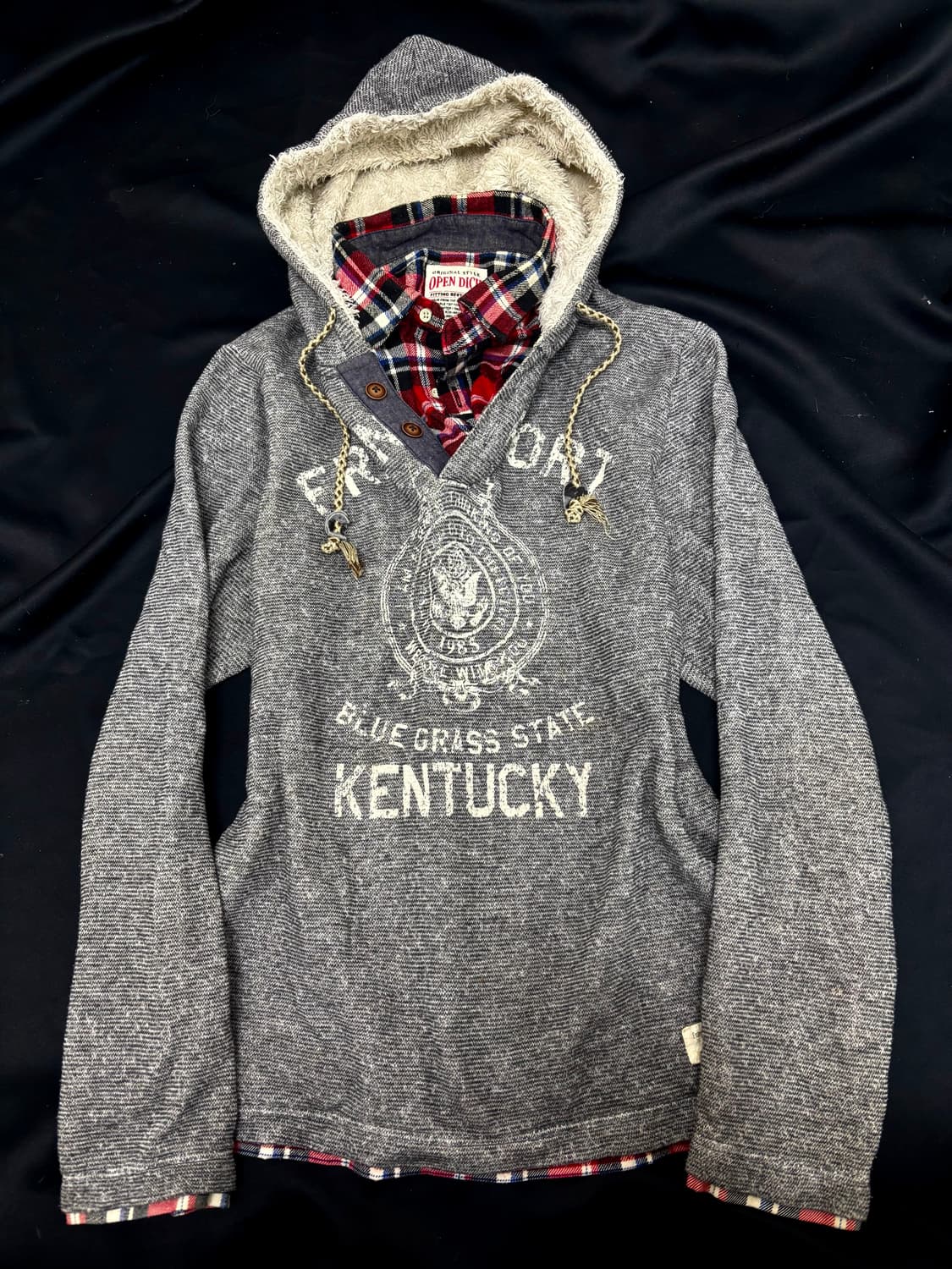 y2k Print Check Layered Hoodie Sleeve 상품이미지4