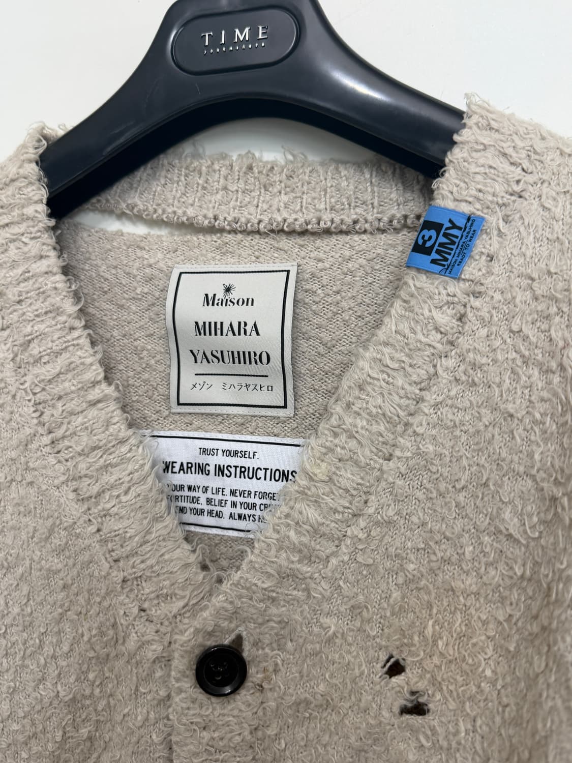[미하라 야스히로] 디스트레스드 brushed-knit 코튼 가디건 상품이미지3