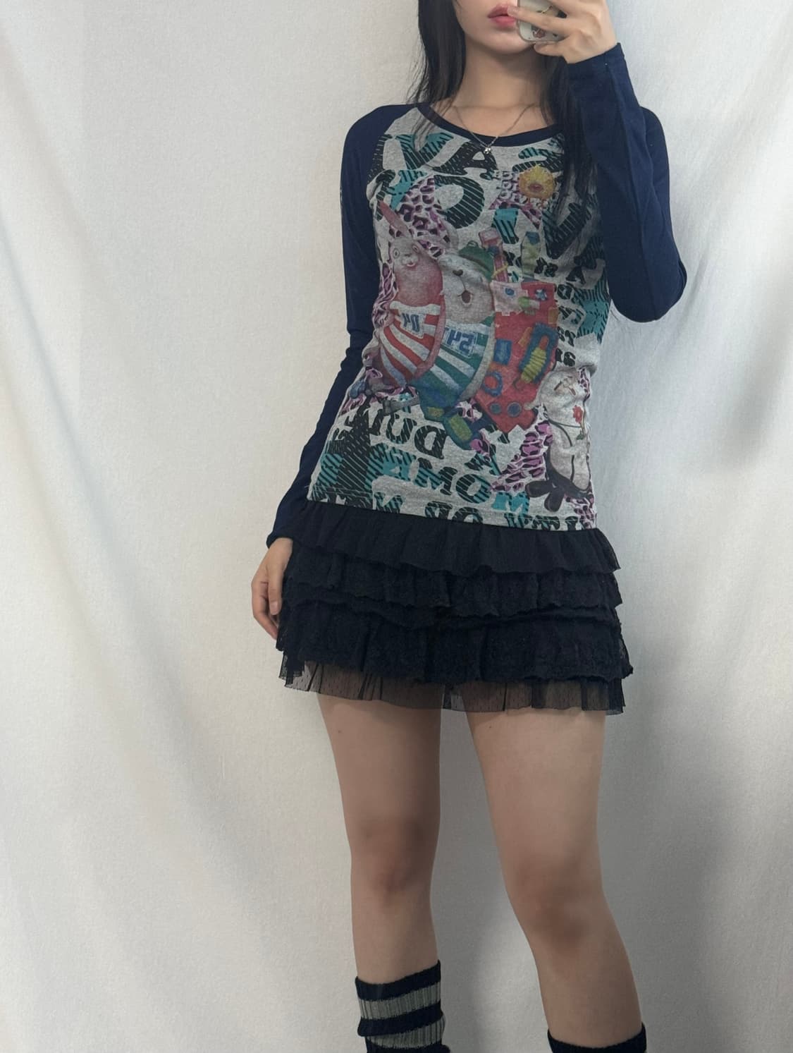 우사비치 프린티드 롱 슬리브 래글런 티 상품이미지6