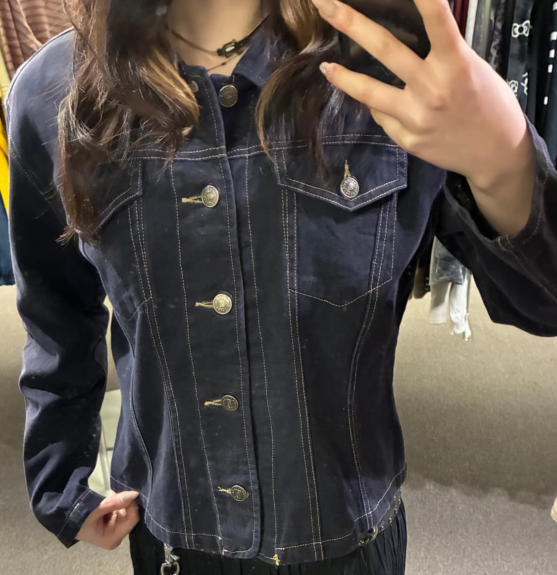 M)Japanese vintage 여성 라인 디테일 데님자켓 상품이미지1