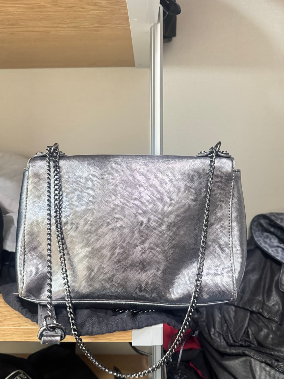 디젤 실버 메탈릭 레더 스타 아플리케 체인 숄더백 상품이미지2