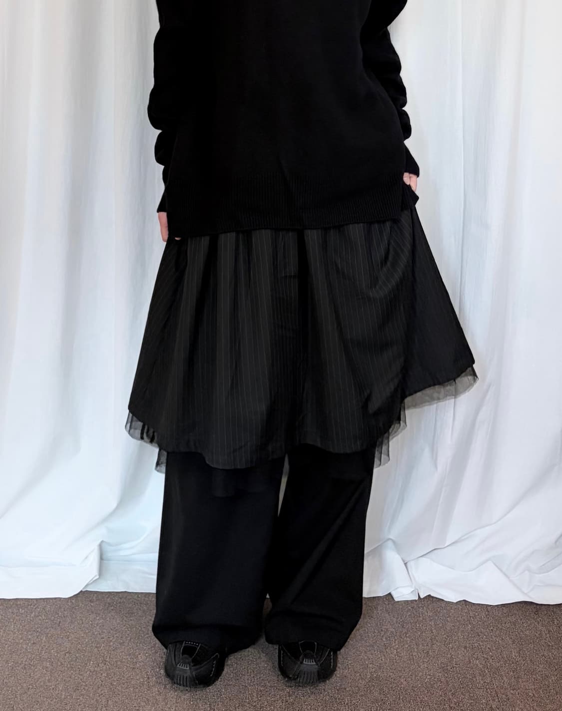 Reversible Sheer Midi Skirt - Black 상품이미지1
