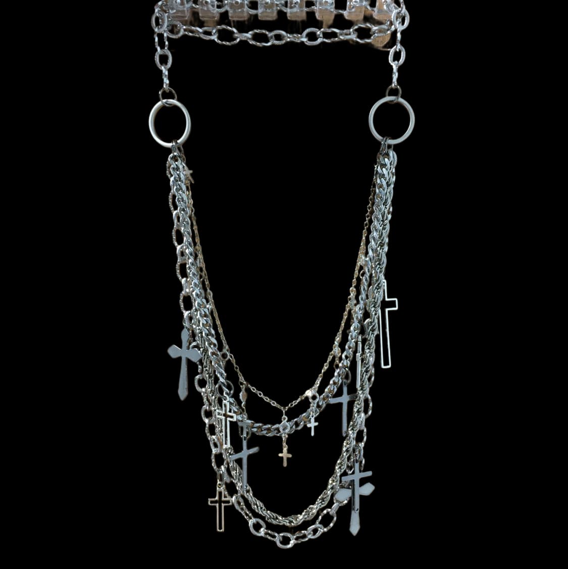 Silver Cross-Layered Necklace 상품이미지1