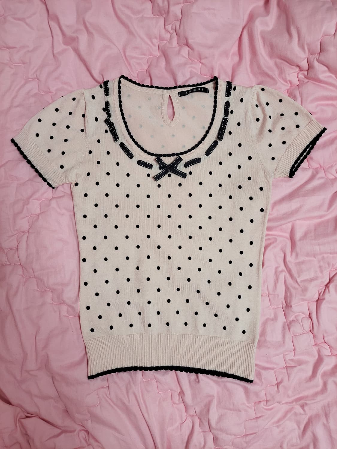 급처상태최상!INGNI잉그니 핑크 도트 리본 반팔 공주니트티 리즈리사st 상품이미지1