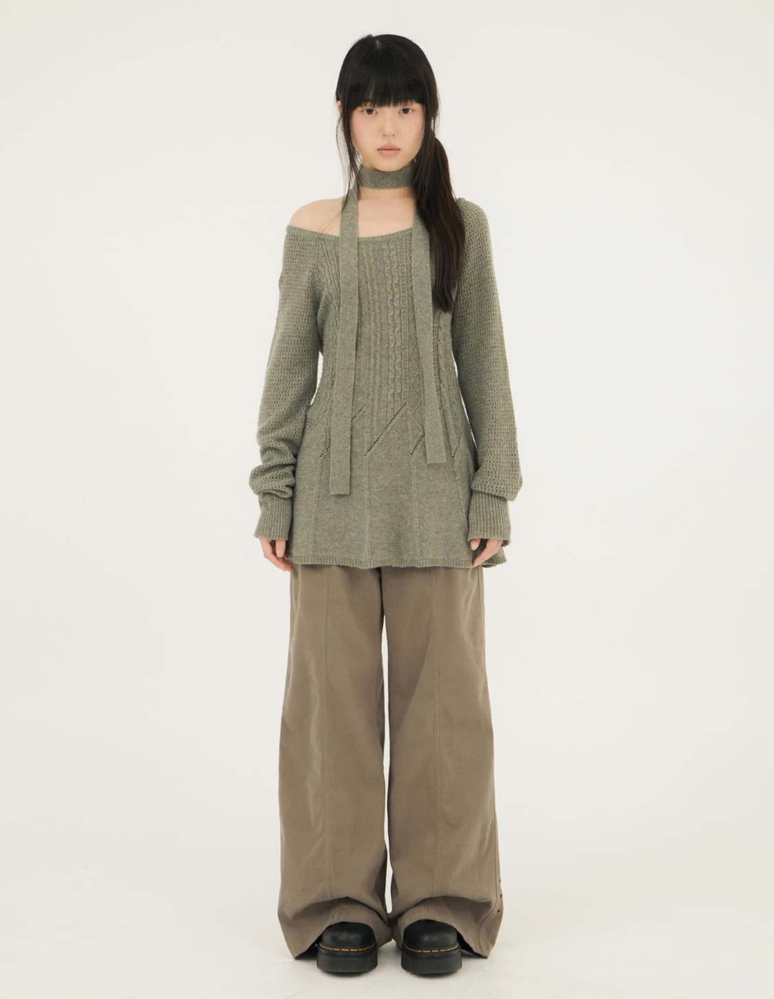 미레코 CABLE RECO KNIT OPS GREY  상품이미지2