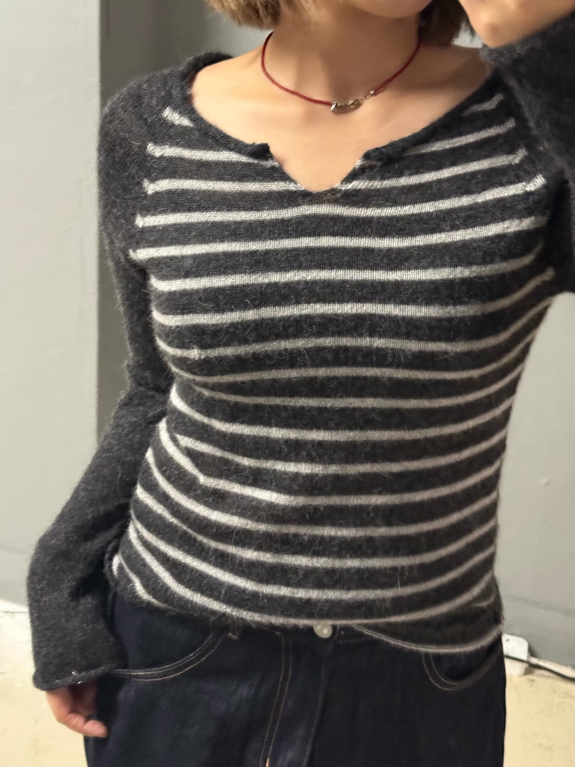 stripe pattern knit sleeve 상품이미지2