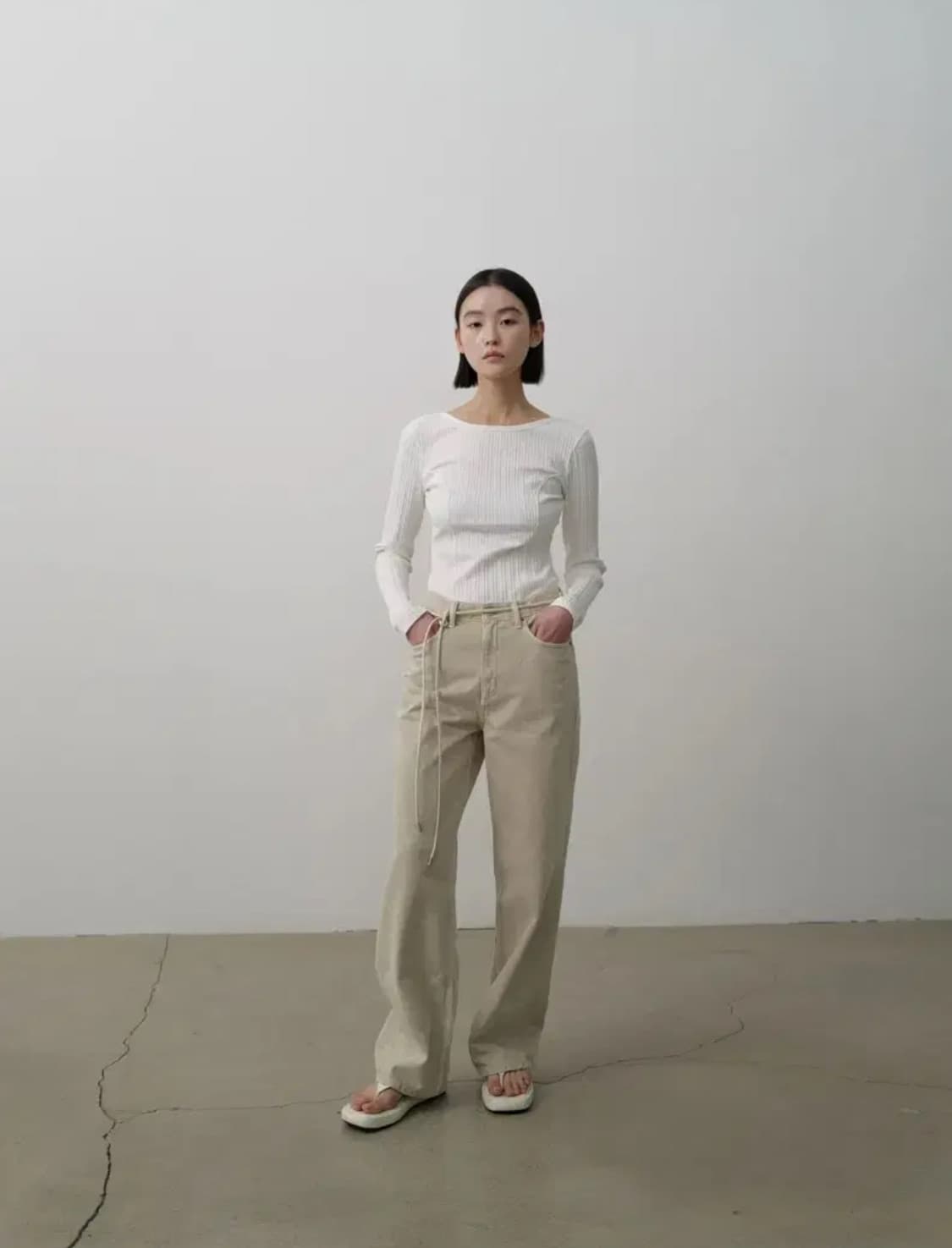 레이스 RRACE 레더 스트링 벨트 크림 상품이미지2