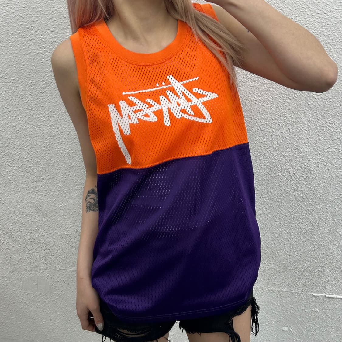 스투시 오렌지배색 퍼플 매쉬 나시 S 상품이미지2