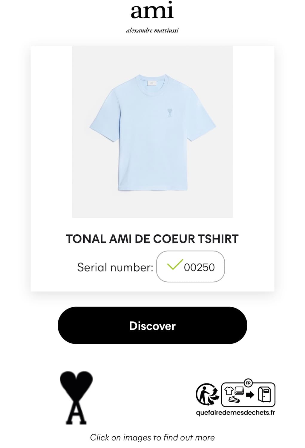 [M] 아미 스몰 하트 반팔티 스카이 블루 B870 상품이미지8