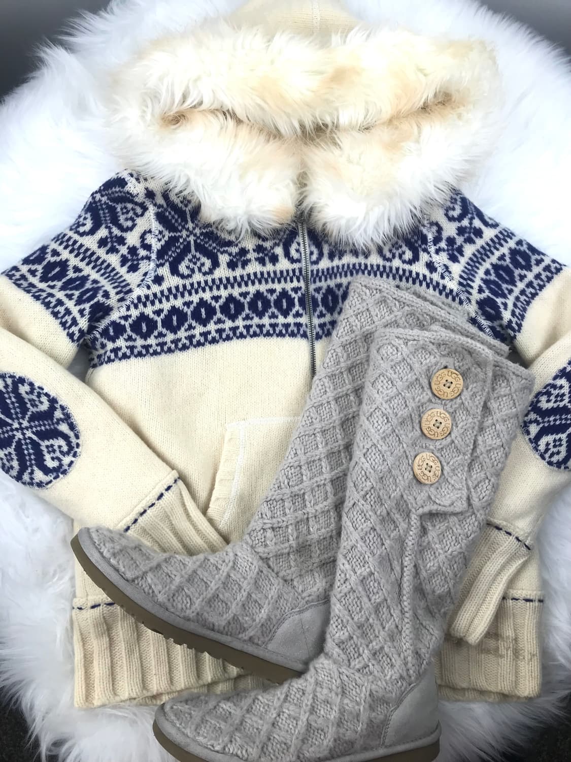 폴로진스 미사깔 노르딕 눈꽃패턴 울니트 퍼후드집업 로맨틱시로히메갸루 상품이미지9