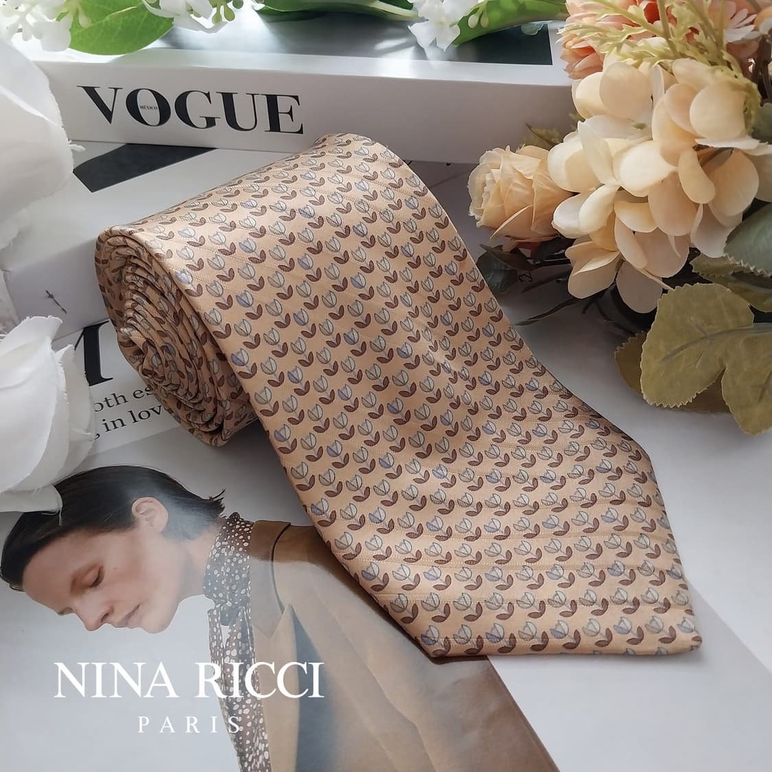 니나리치 실크 브라운 플라워 패턴 넥타이 9.1cm A+등급 K1694
 상품이미지1