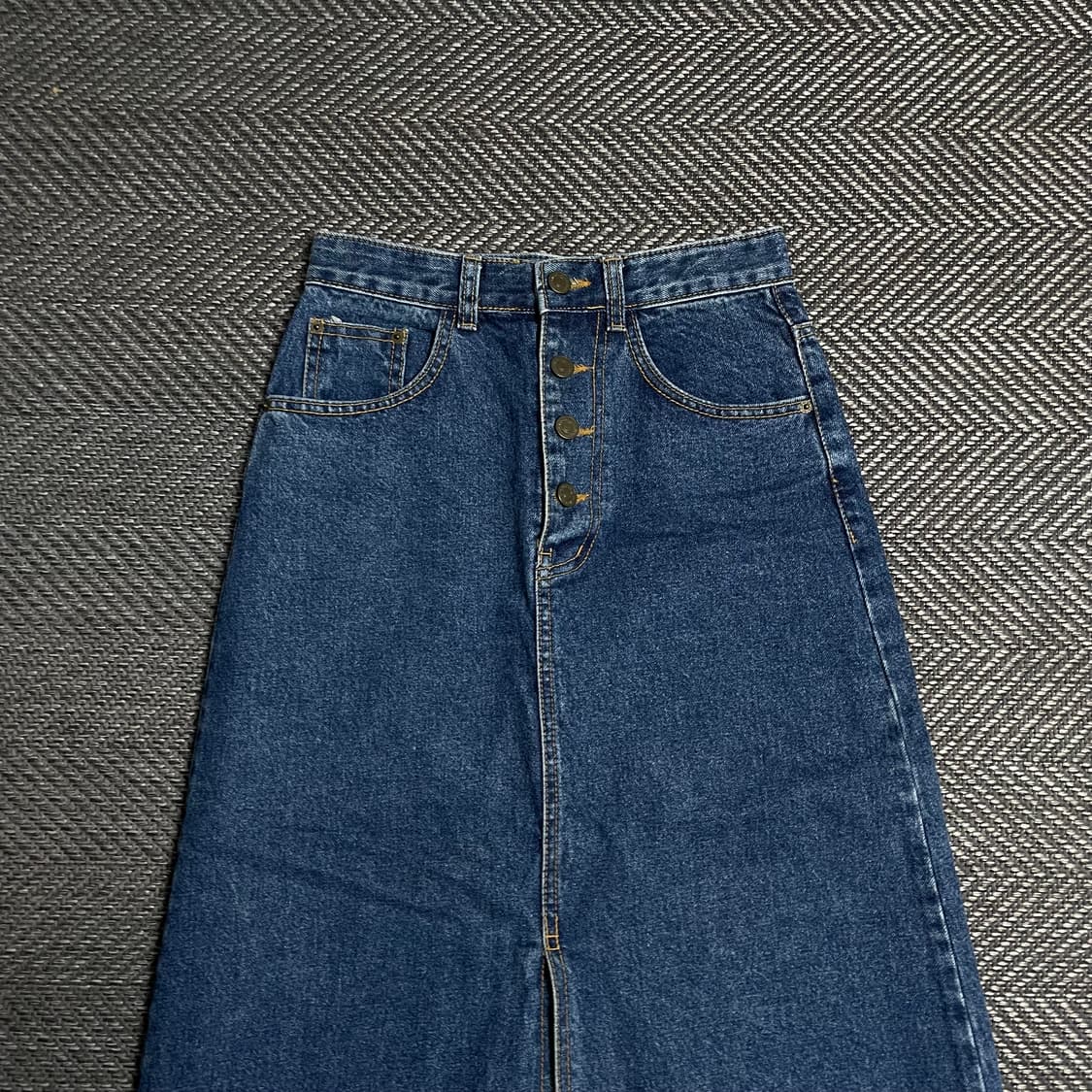 빈티지 버튼 디테일 워싱 데님 절개 미디 스커트y 5144 상품이미지3