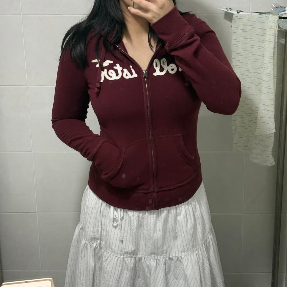 대대장) 홀리스터 ♥️버건디♥️ 딱붙 후드집업 S 상품이미지2