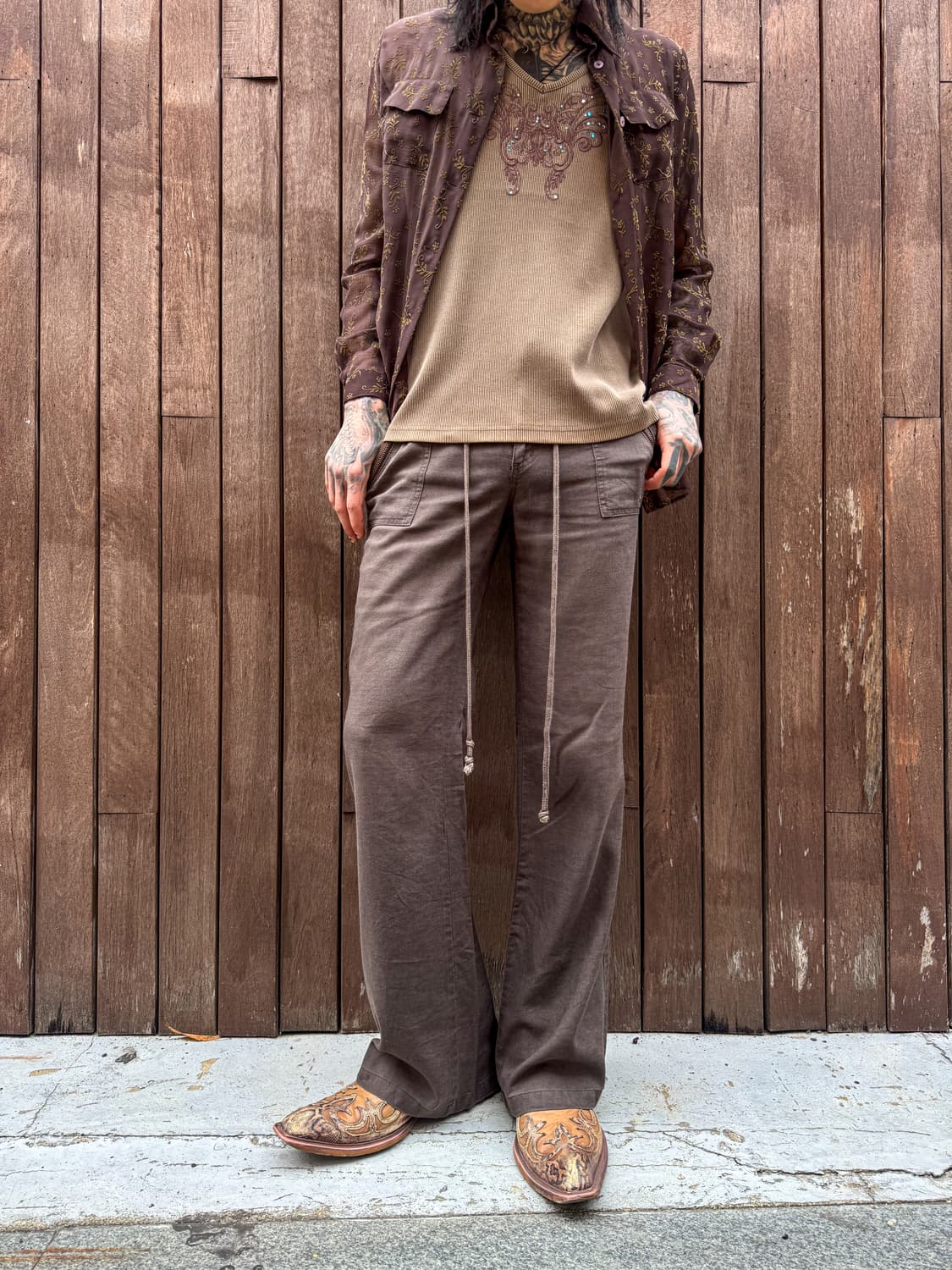 Brown Flare Linen Pants 상품이미지1