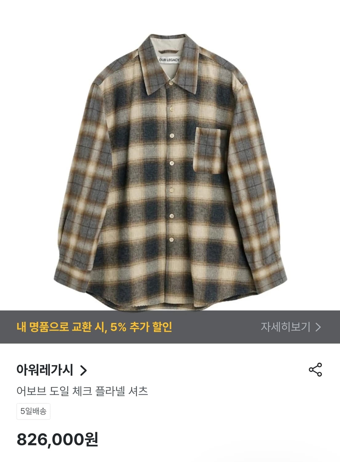 (아워레가시st) 유니클로 플란넬 체크 롱슬리브 셔츠 (4XL) 상품이미지3