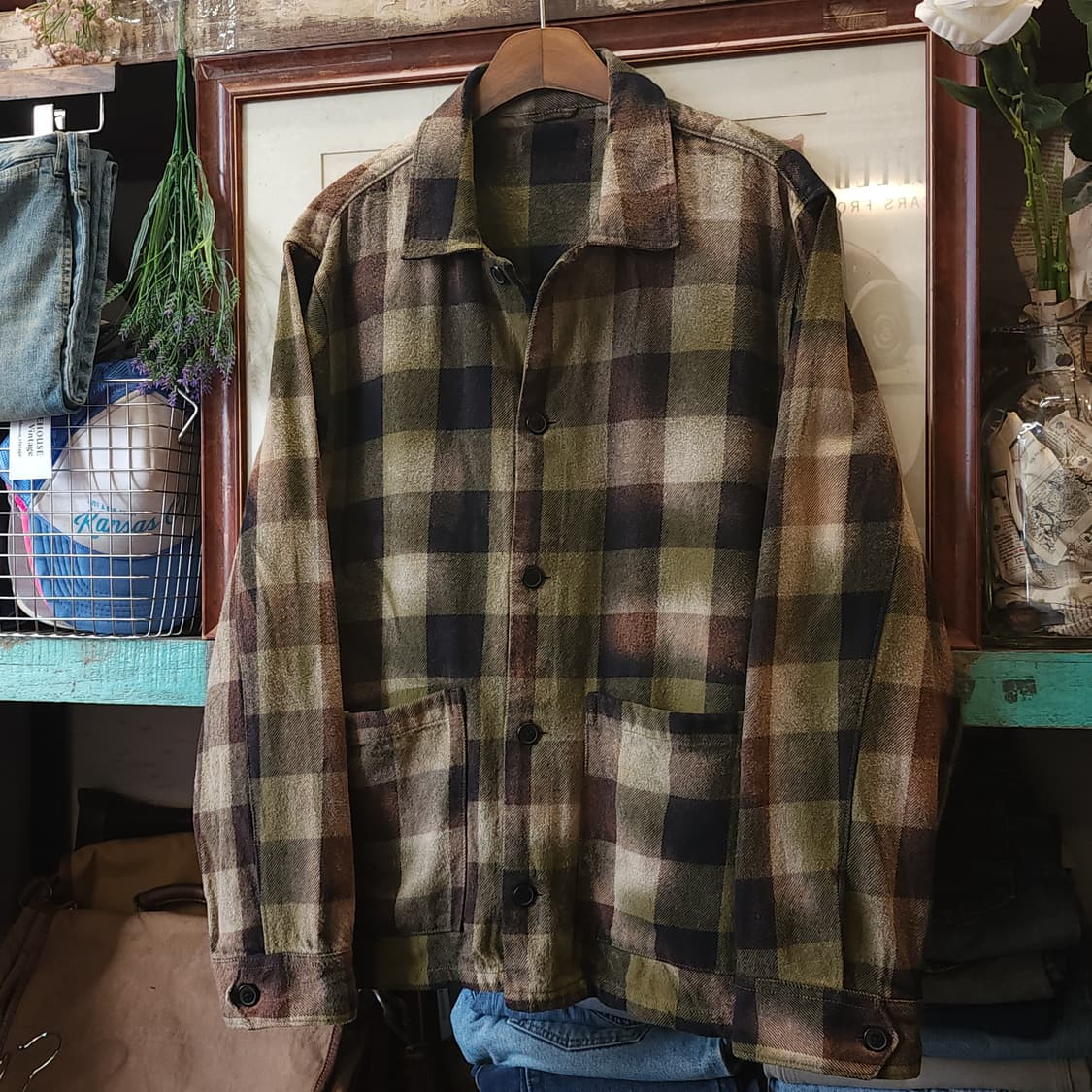 90s 빈티지 체크셔츠 헤비 플란넬 워크셔츠 썬페이딩 셔츠자켓 xxl 상품이미지2