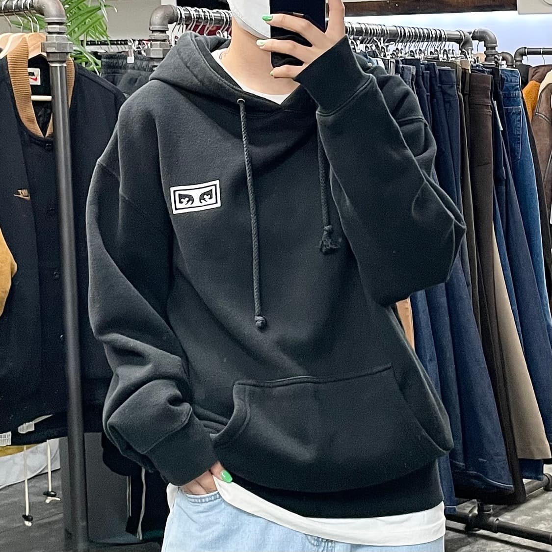 오베이 블랙 백 빅프린팅 후드 상품이미지2