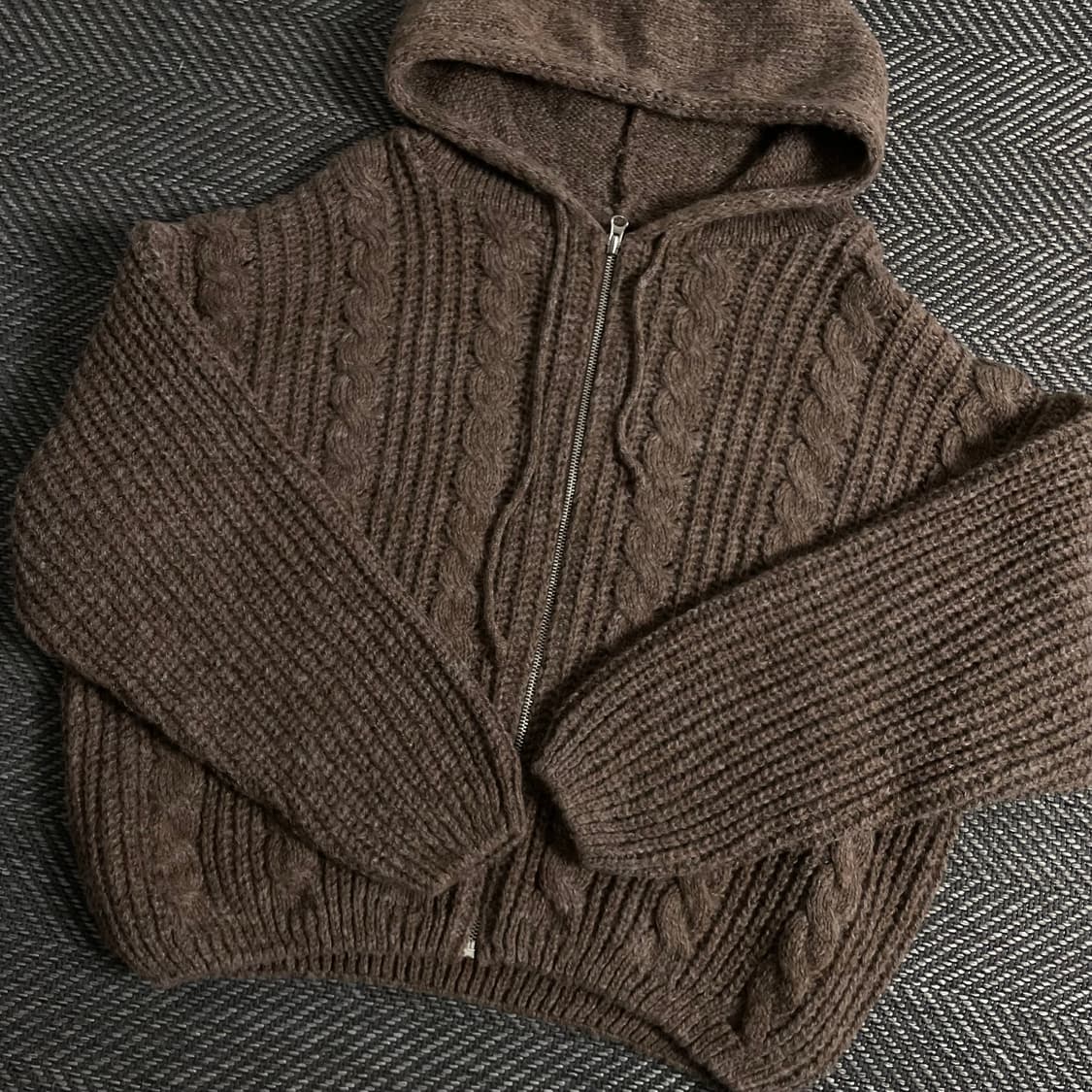 빈티지 후드 케이블 스웨터 브라운 자켓 o 3840 상품이미지5