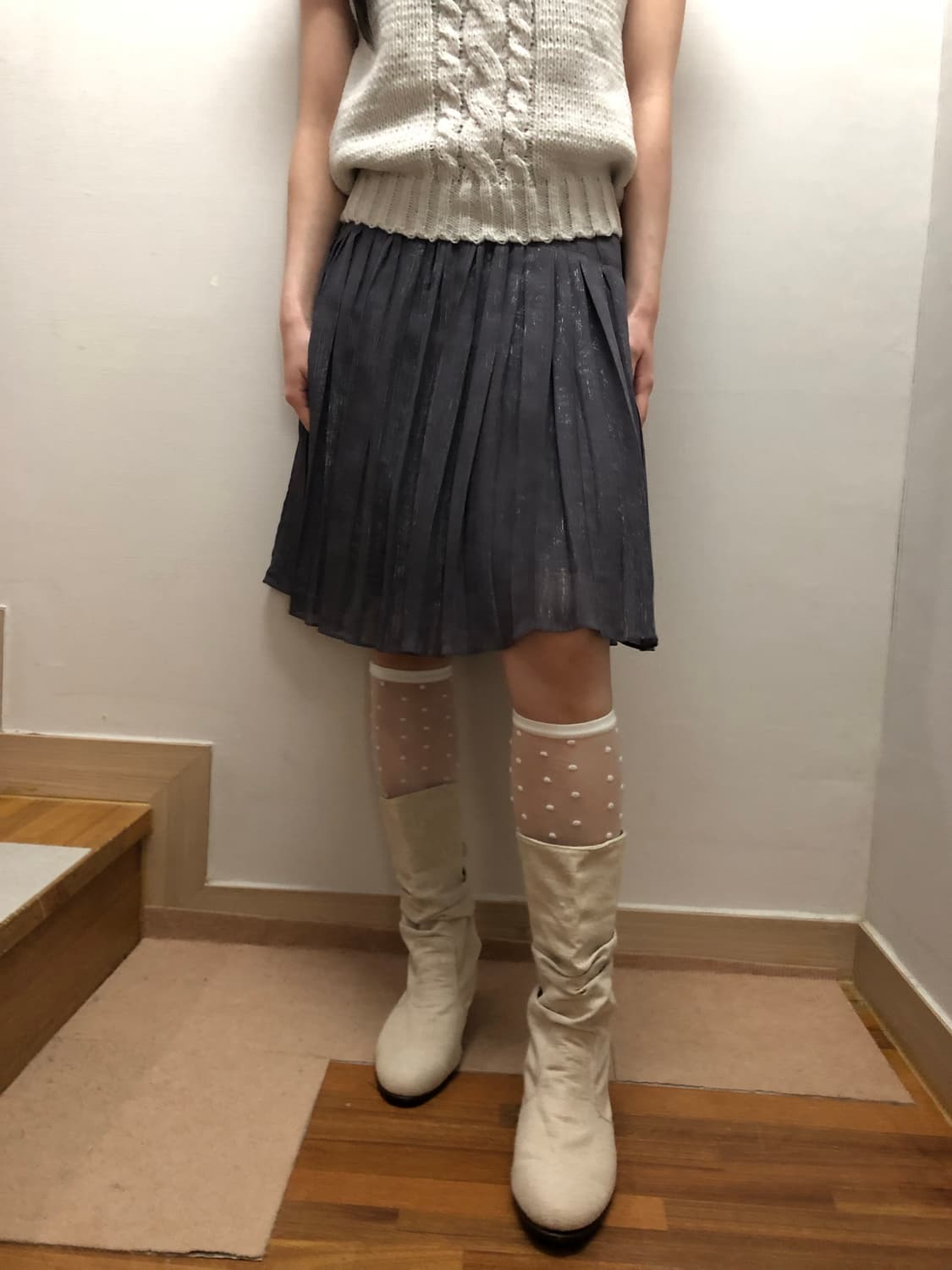 빈티지 그레이 글리터 플리츠 스커트 상품이미지3