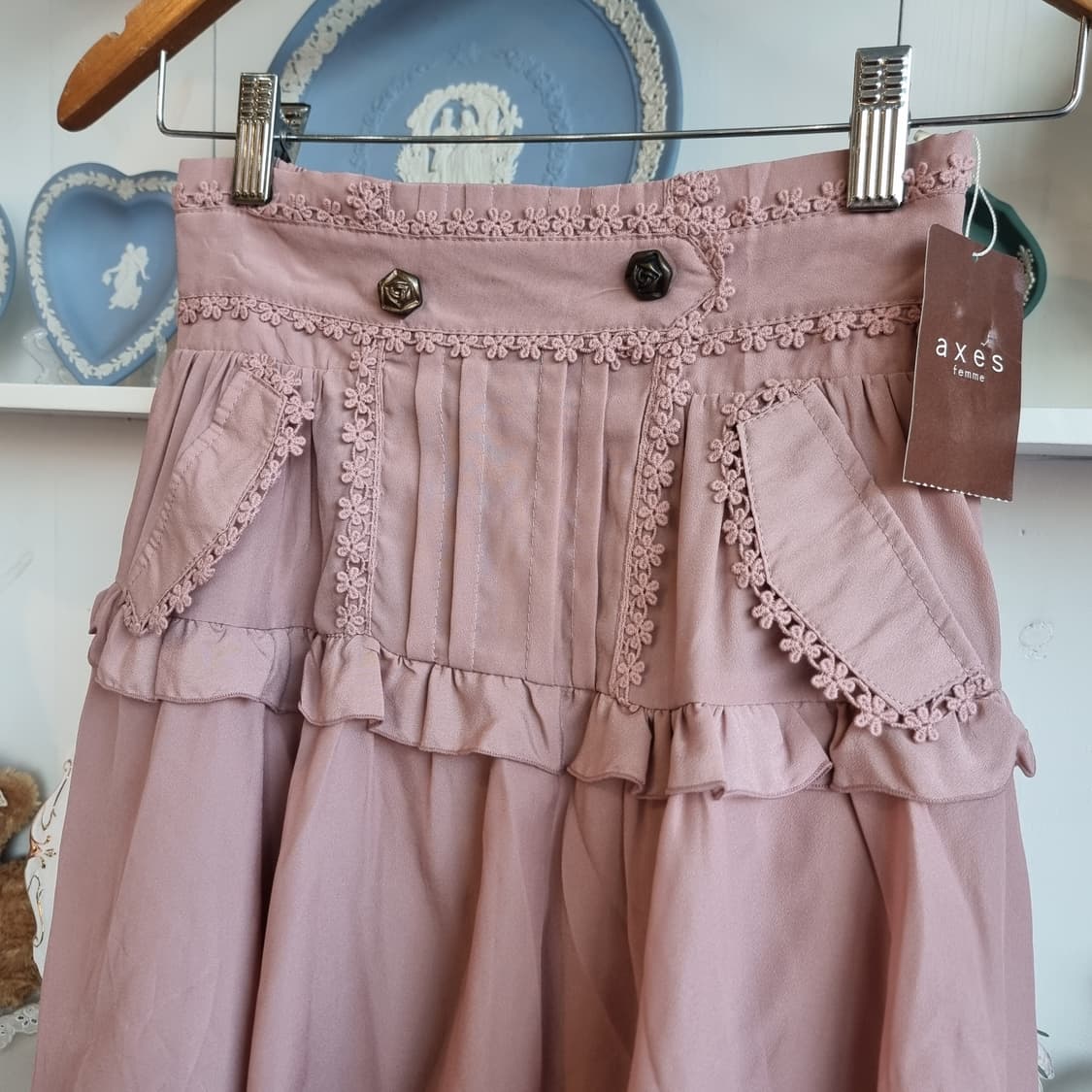 액시즈팜 레이스 프릴 핑크 스커트 상품이미지2