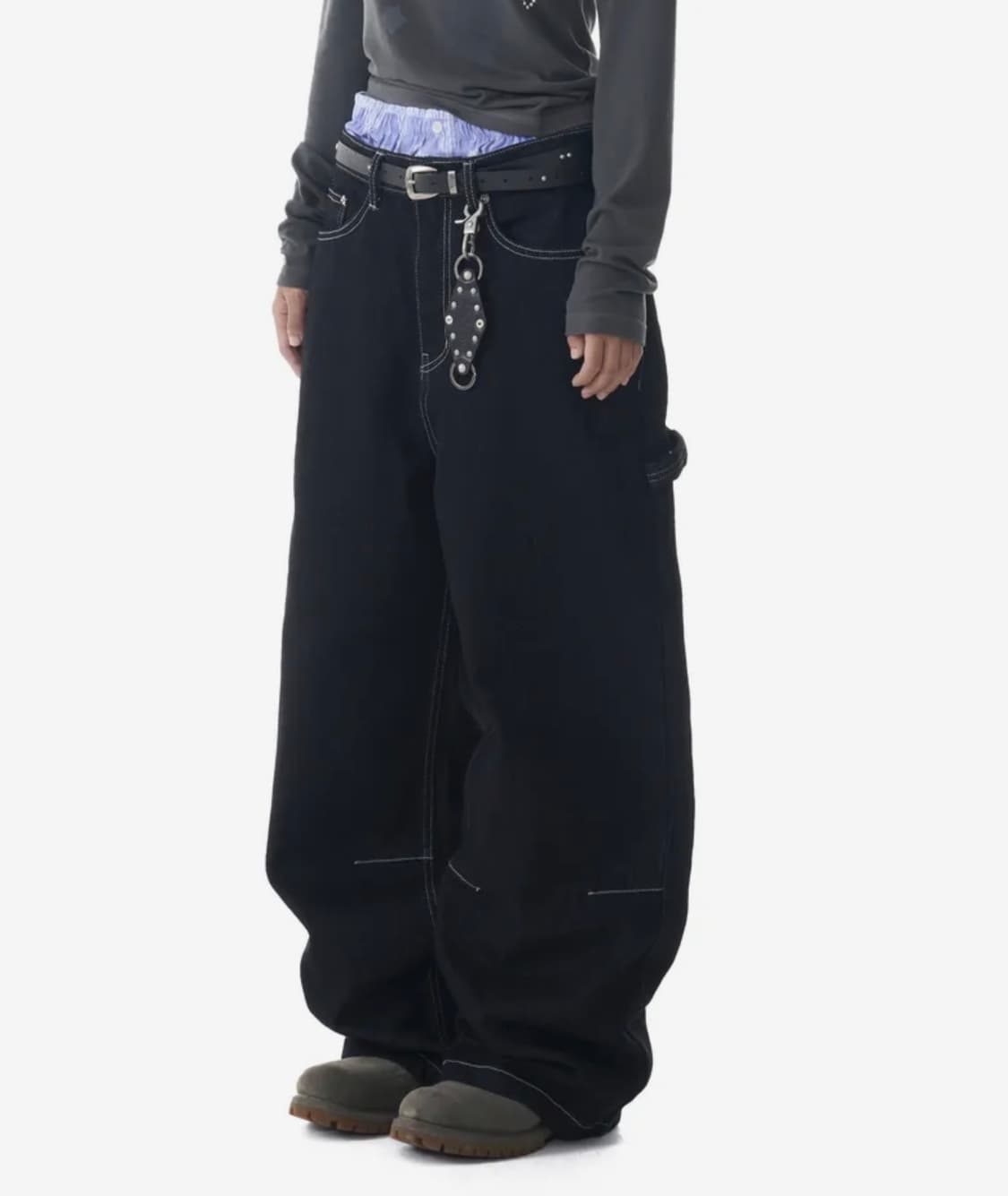 아캄 니들워크 카펜터 데님 팬츠 블랙 사이즈1 상품이미지3