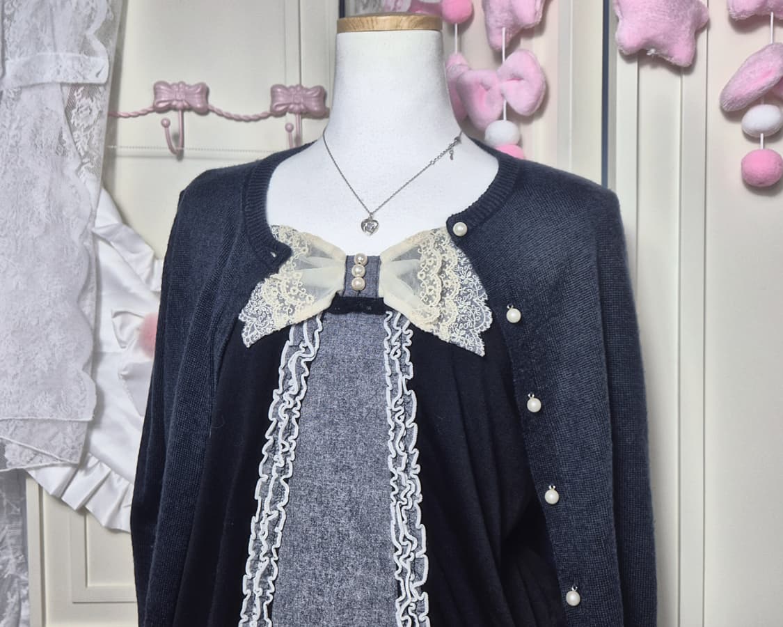 axes femme리본 블라우스 3set 봄 세트 가디건 큐롯 공겜여주 상품이미지3