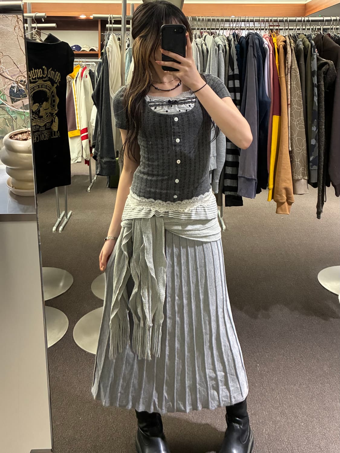 XS)Japanese vintage 여성 레이스 디테일 하트무늬 반팔(이 상품이미지8