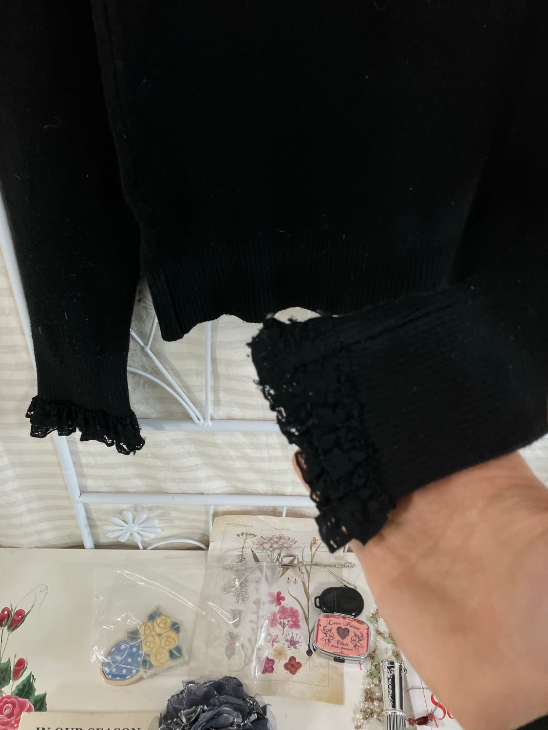 빈티지 블랙 진주 레이스 니트 폴라 930 y2k 스트릿 갸루 펑키 일본 상품이미지4