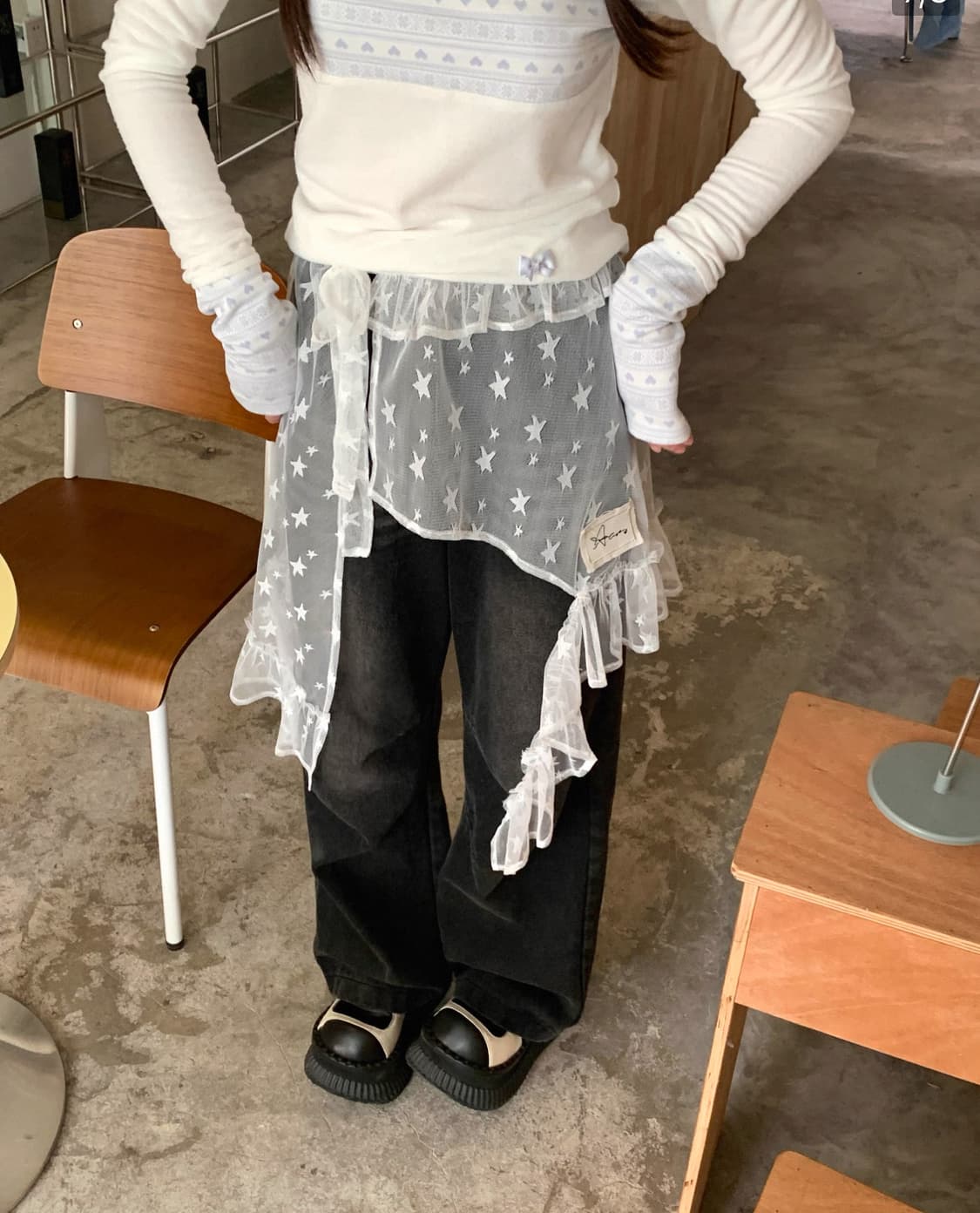 별 시스루 레이어드 언발 랩 스커트  상품이미지1