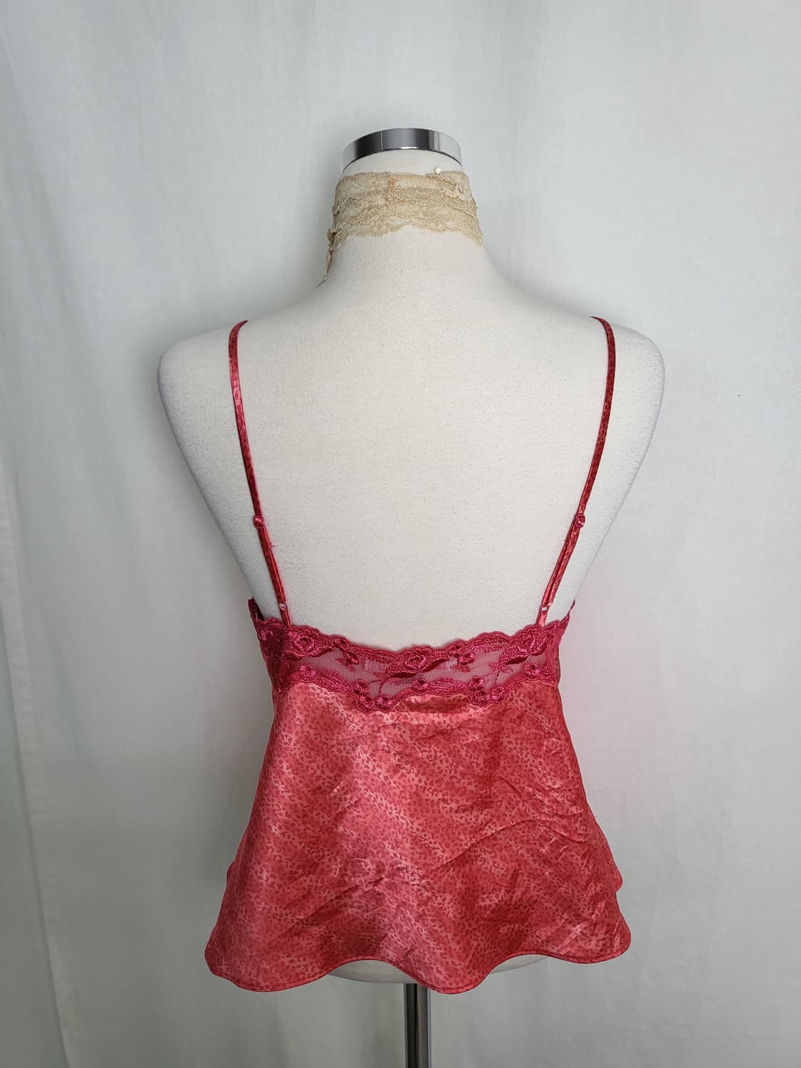 빈티지 코랄 플로럴 레이스 새틴 캐미솔 나시 슬립 탑 상품이미지2
