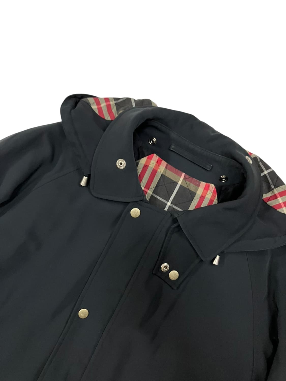 버버리 후드 탈부착 블랙 체크 안감 코트 S 상품이미지2