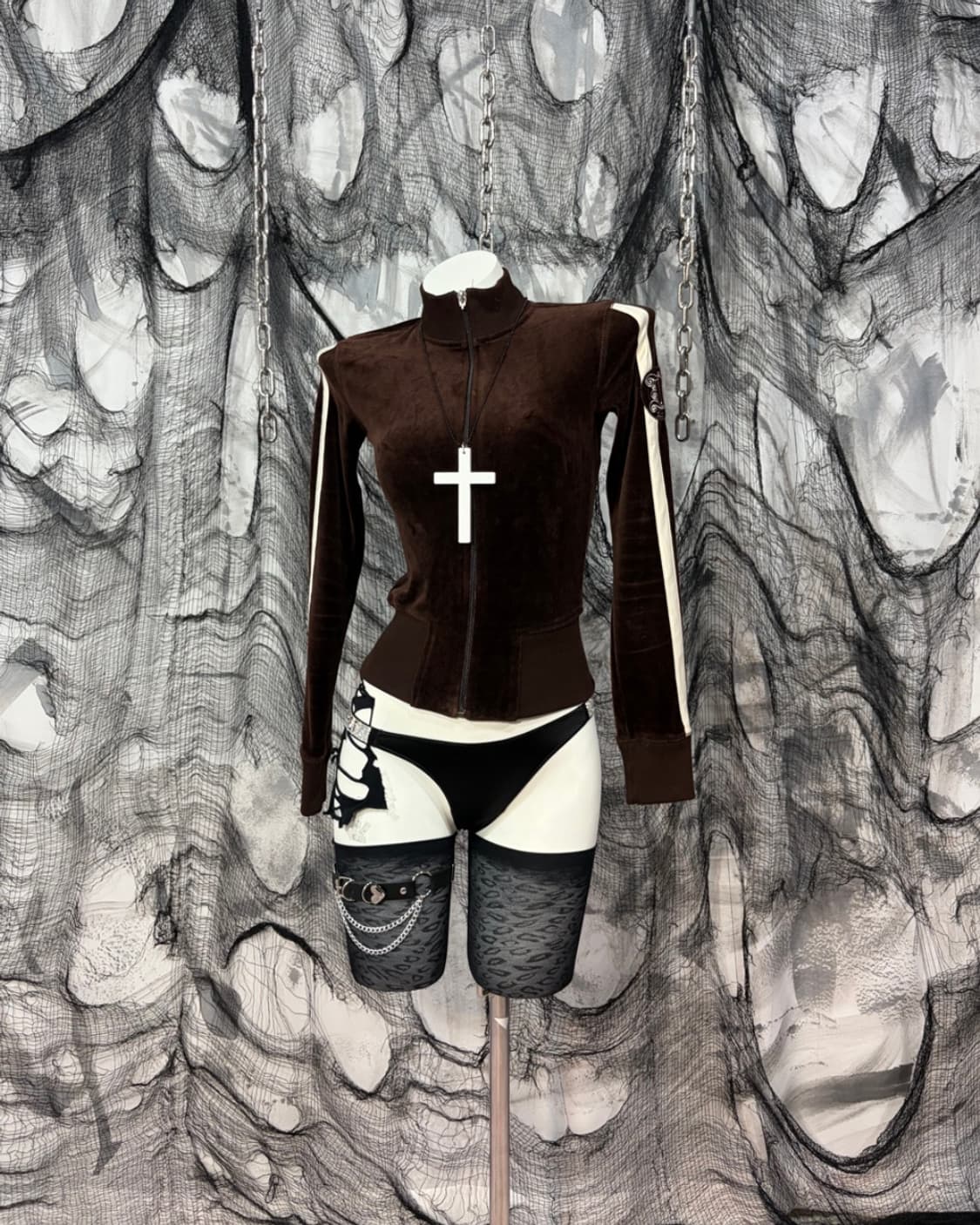 Y2K slim fit crop brown Velvet jersey 상품이미지2