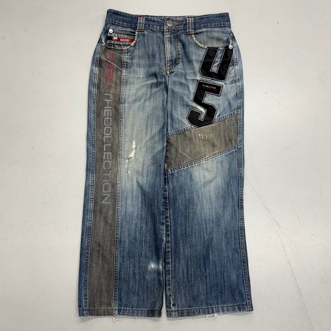 FUBU 후부 올드스쿨 힙합 워싱 와이드 데님팬츠 상품이미지2