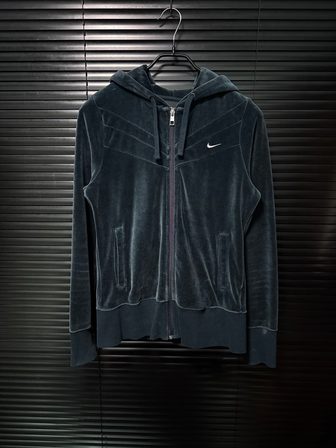 나이키 벨벳 벨루어 후드 집업 L 100 네이비 남색 스우시 트레이닝 상품이미지2