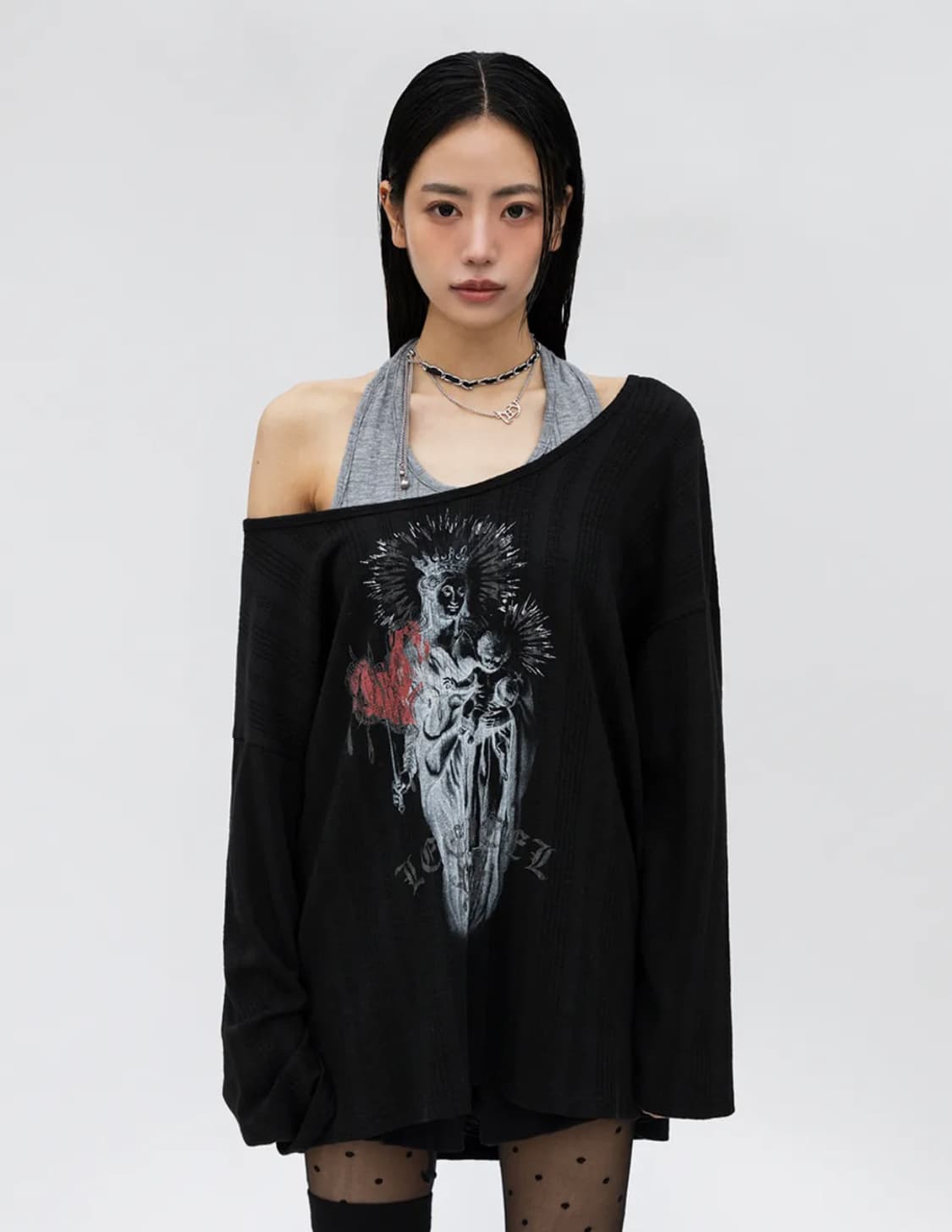 와이이이엘 빈티지 레이어드 오프숄더 탑 상품이미지1