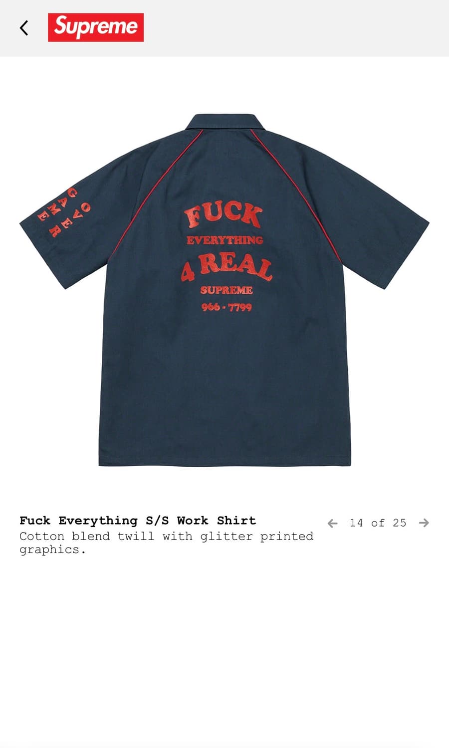 Supreme Fuck Everything S/S Work Shirt 상품이미지2
