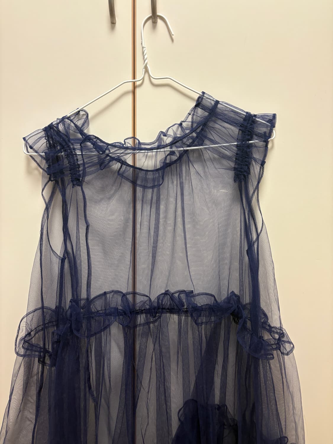 Mesh ribbon ruffle dress(navy) 상품이미지8