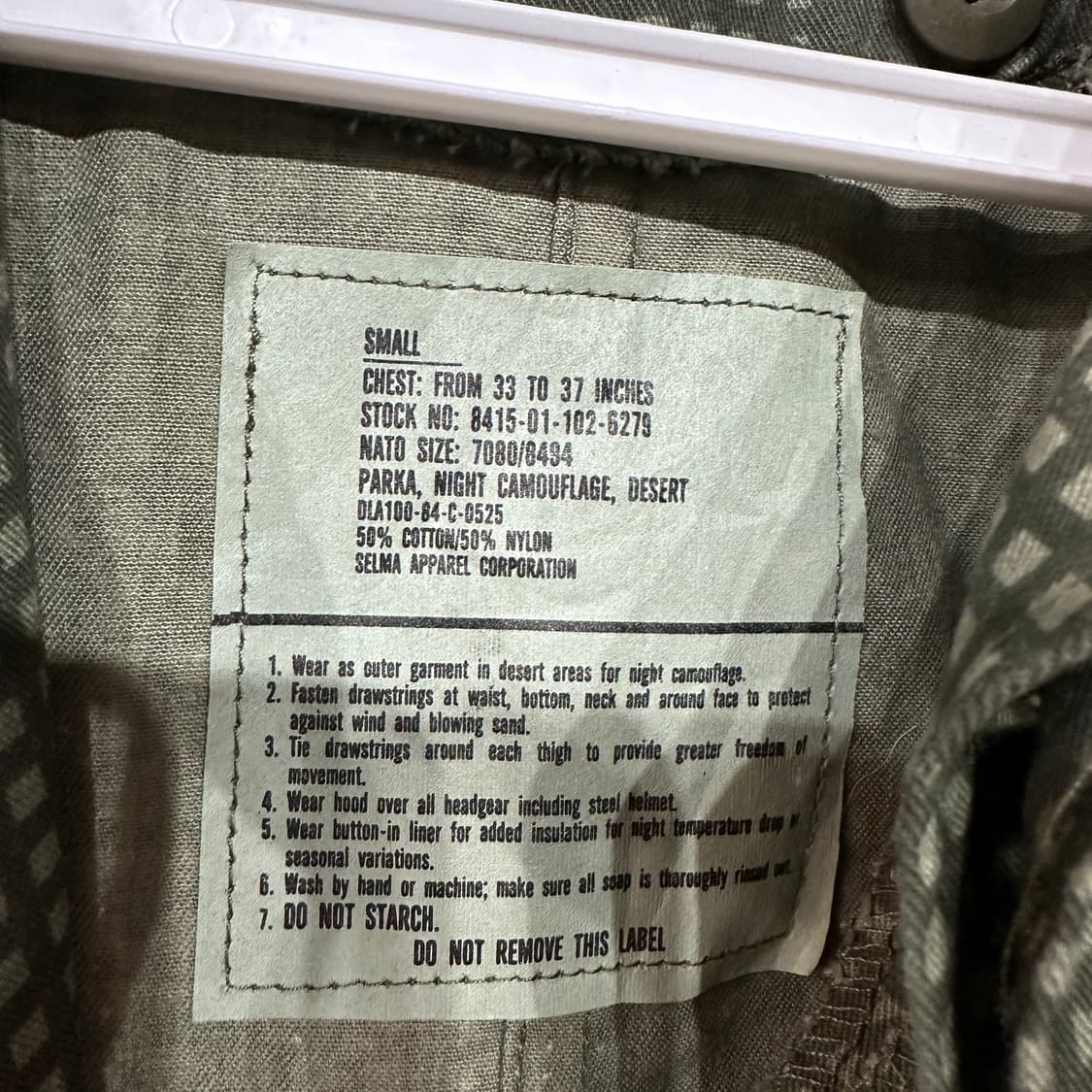 US 미군 나이트 데저트카모 피쉬테일 개파카 야상 S 상품이미지4