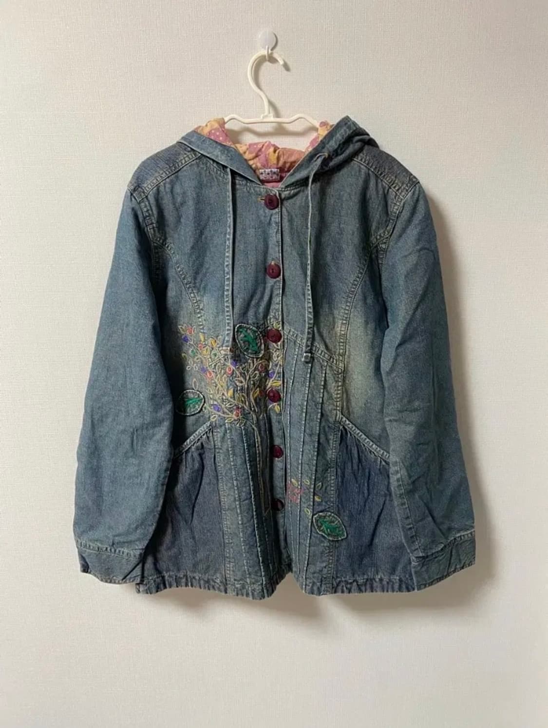 일본 빈티지 모리걸 보헤미안 자수 후드 청자켓 상품이미지2