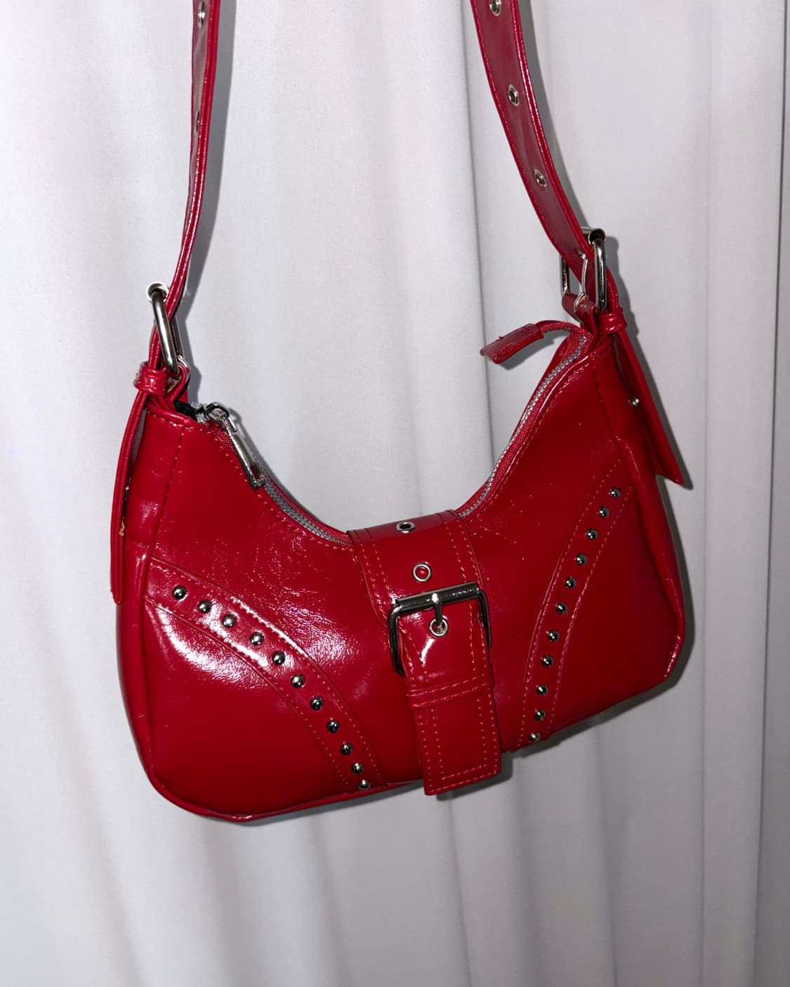 레드 펑크 갸루 빈티지 스트릿 레더 스터드 미니 숄더백 상품이미지1