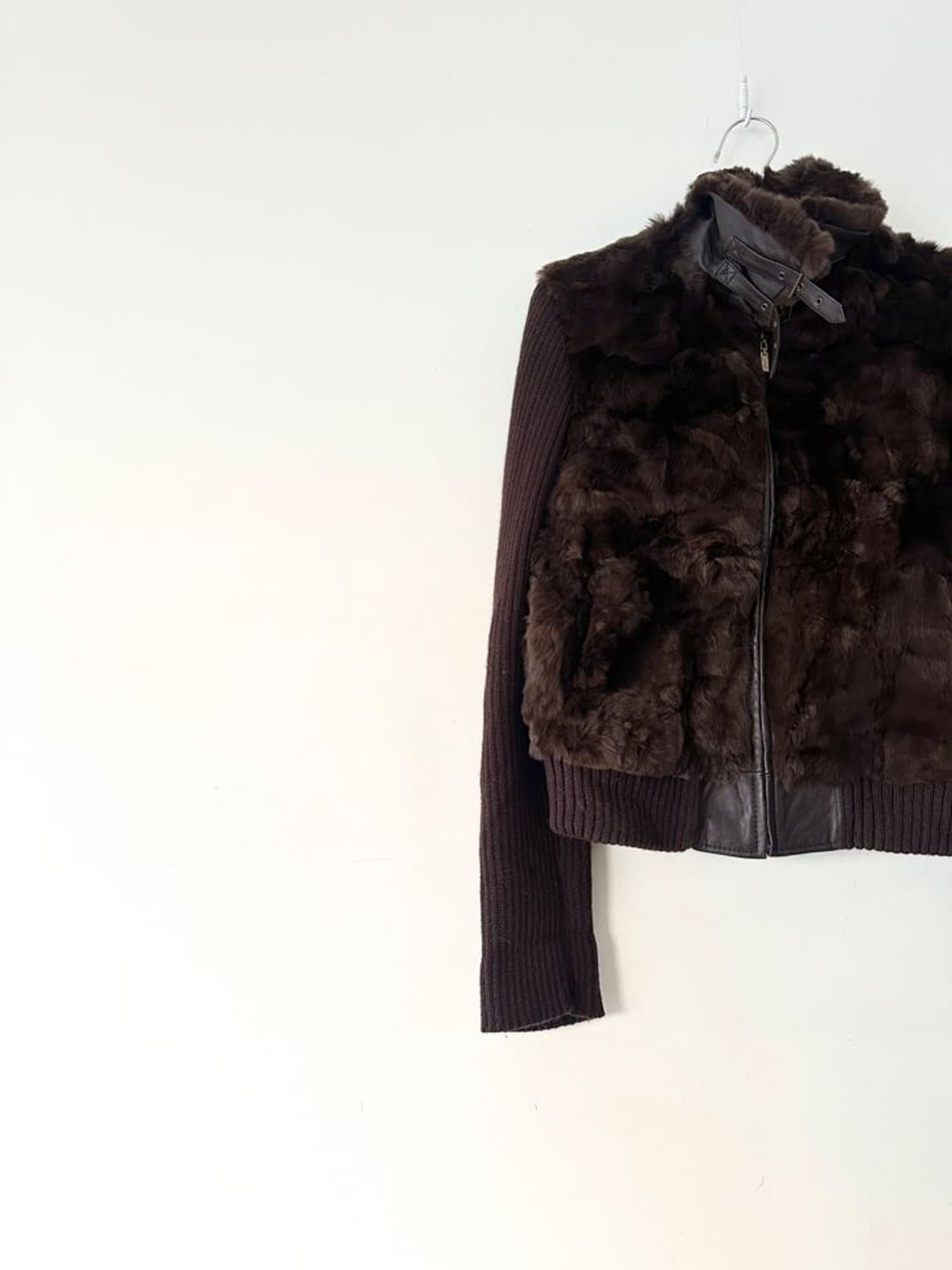 SHESMISS fur mix leather jacket / brown 상품이미지2