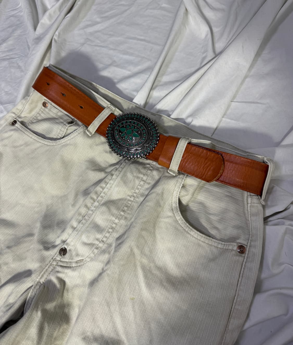 빈티지 에메랄드 스터드 웨스턴 버클 벨트 콘초 네이티브 아메리칸 상품이미지2