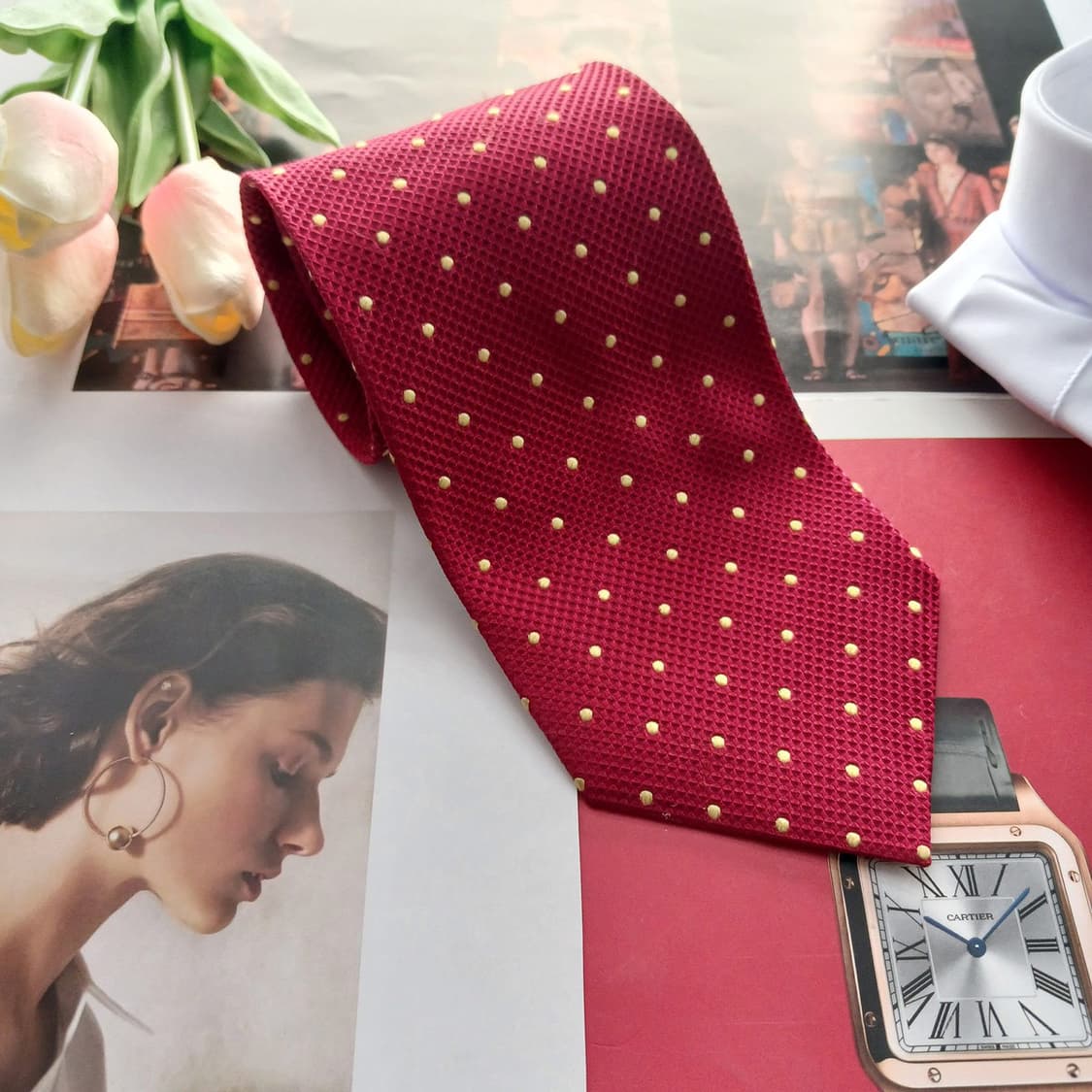 소니아 리키엘 옴므 실크 레드 도트 넥타이 9.3cm A등급 A18405 상품이미지2