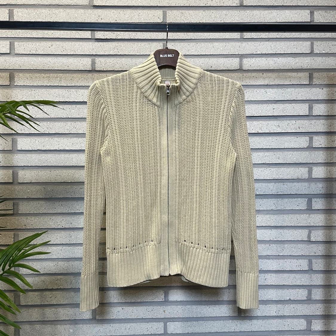 JPN VINTAGE 하이넥 골지 니트집업 미드게이지 디테일 아이보리 상품이미지2