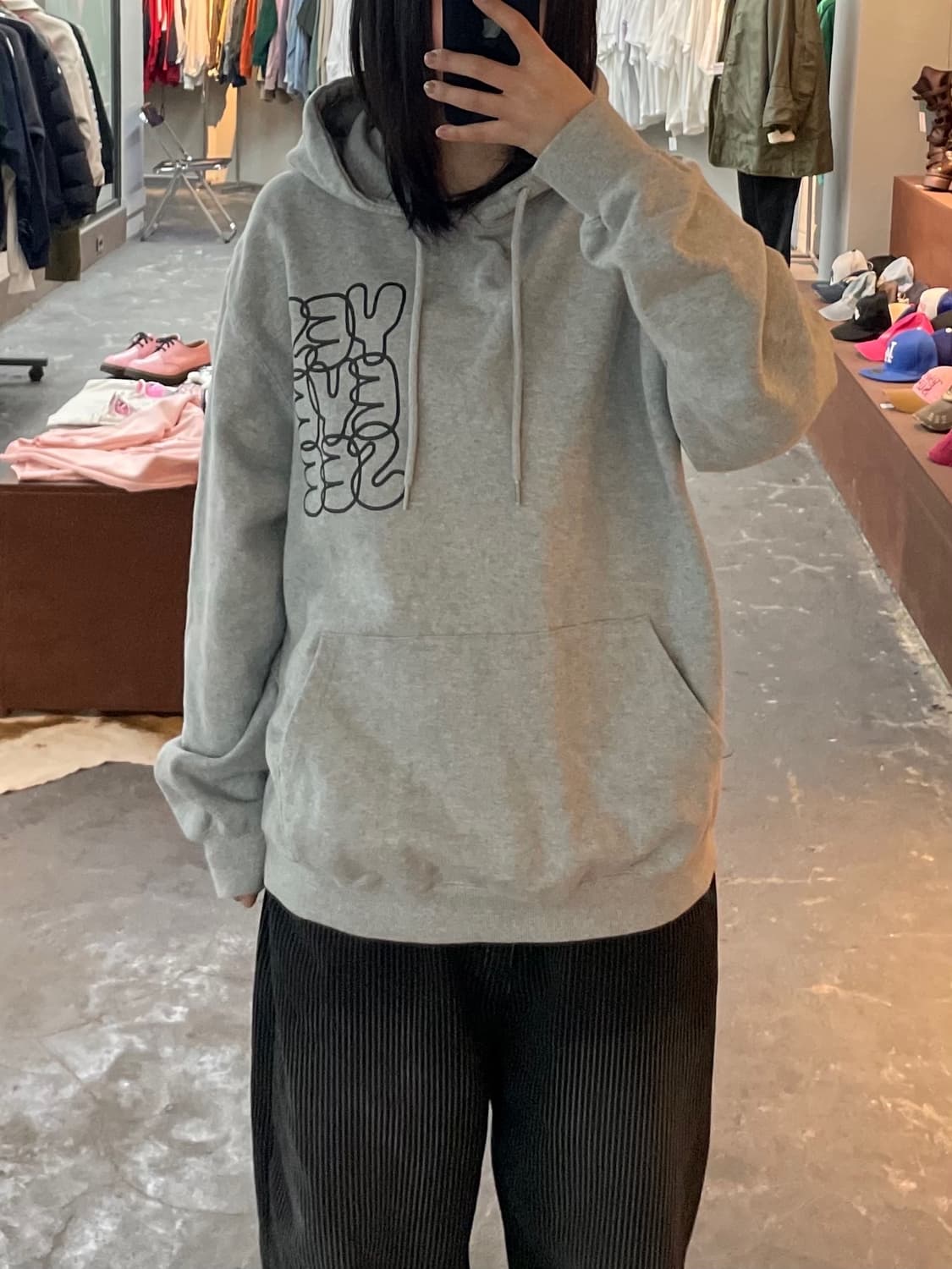 예스아이씨 베이직로고 그레이 후드티 H1817 상품이미지2