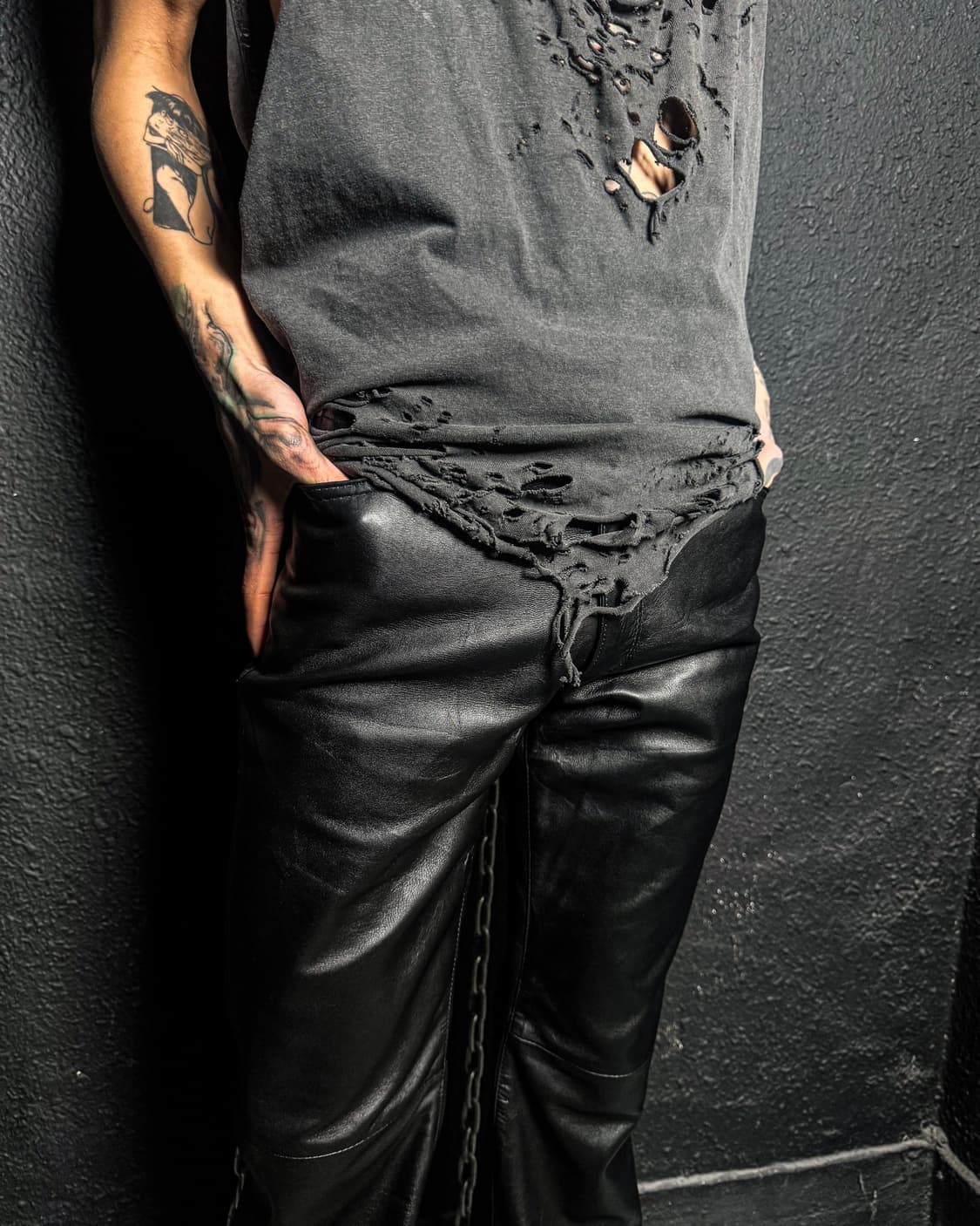 Vintage Black Leather Boot-cut Pants 상품이미지2