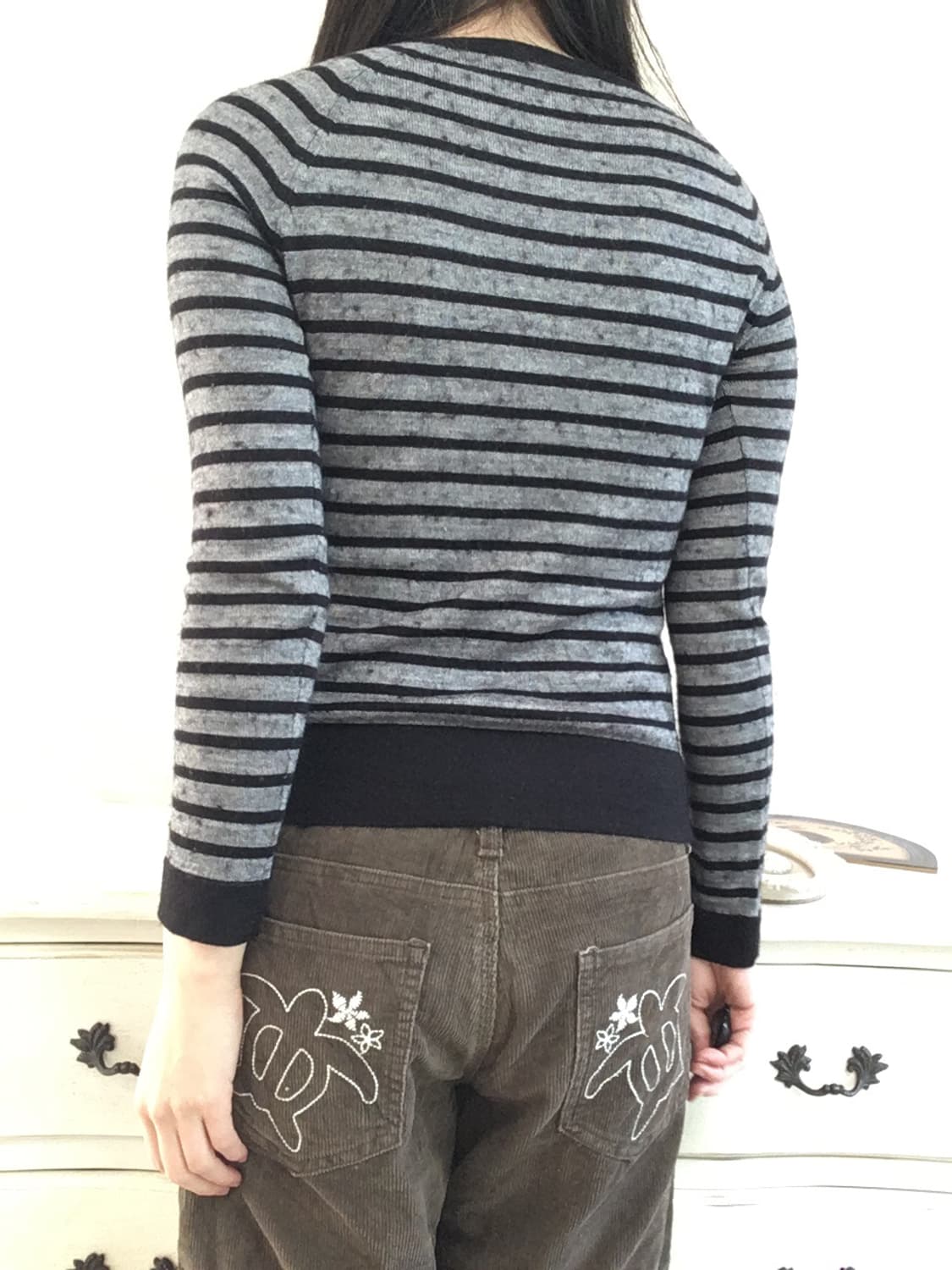 jpn vintage 블랙 차콜 스트라이프 브이넥 니트 y2k 스트릿 갸 상품이미지3